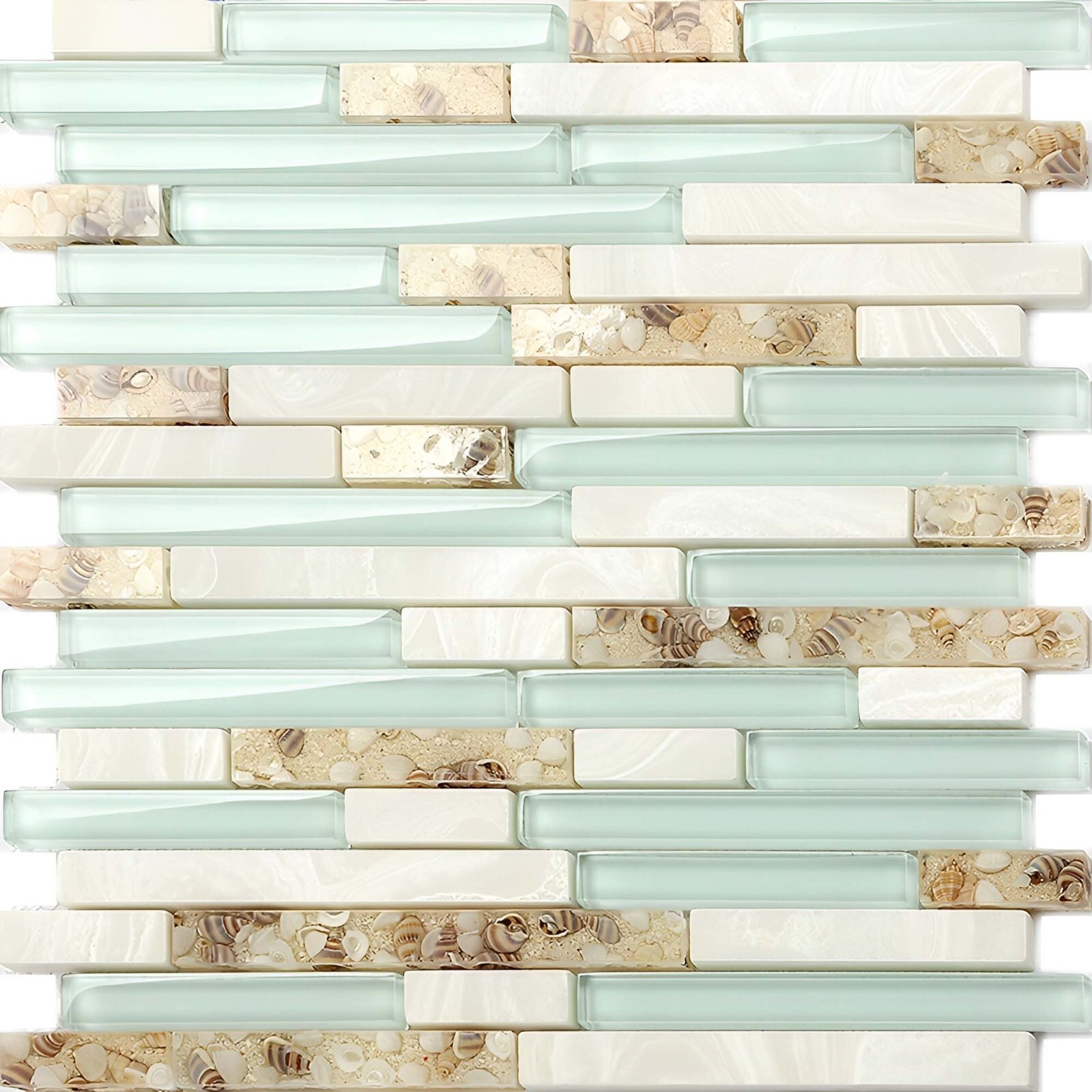 Glass Stone Mosaic Linear Wall Tile Beach Style House Coastal Backsplash