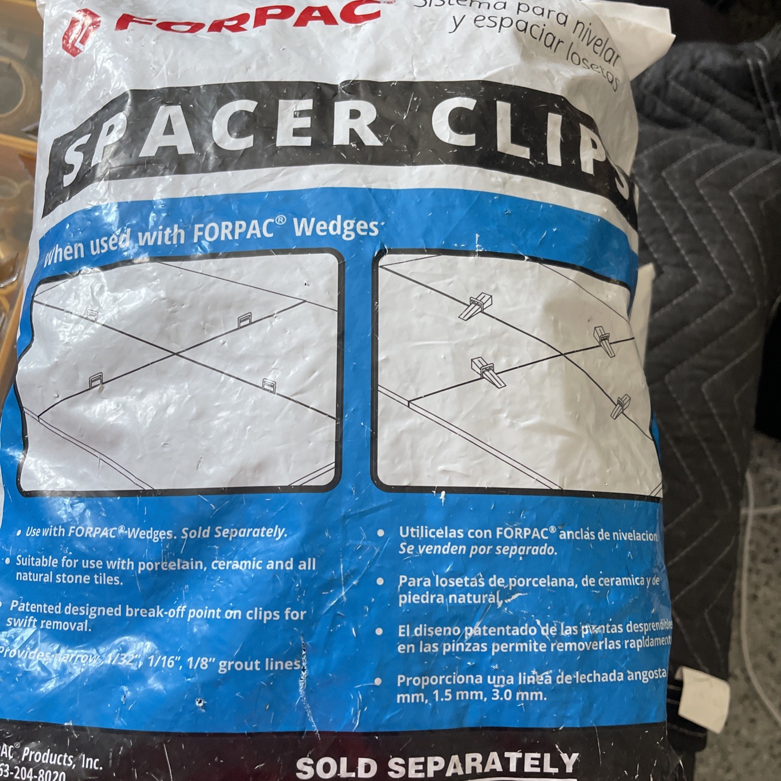 FORPAC Tile Leveling Spacer Clips 1/16″ (1.5mm) Approx. 1000 Clips Lot 4 Bags