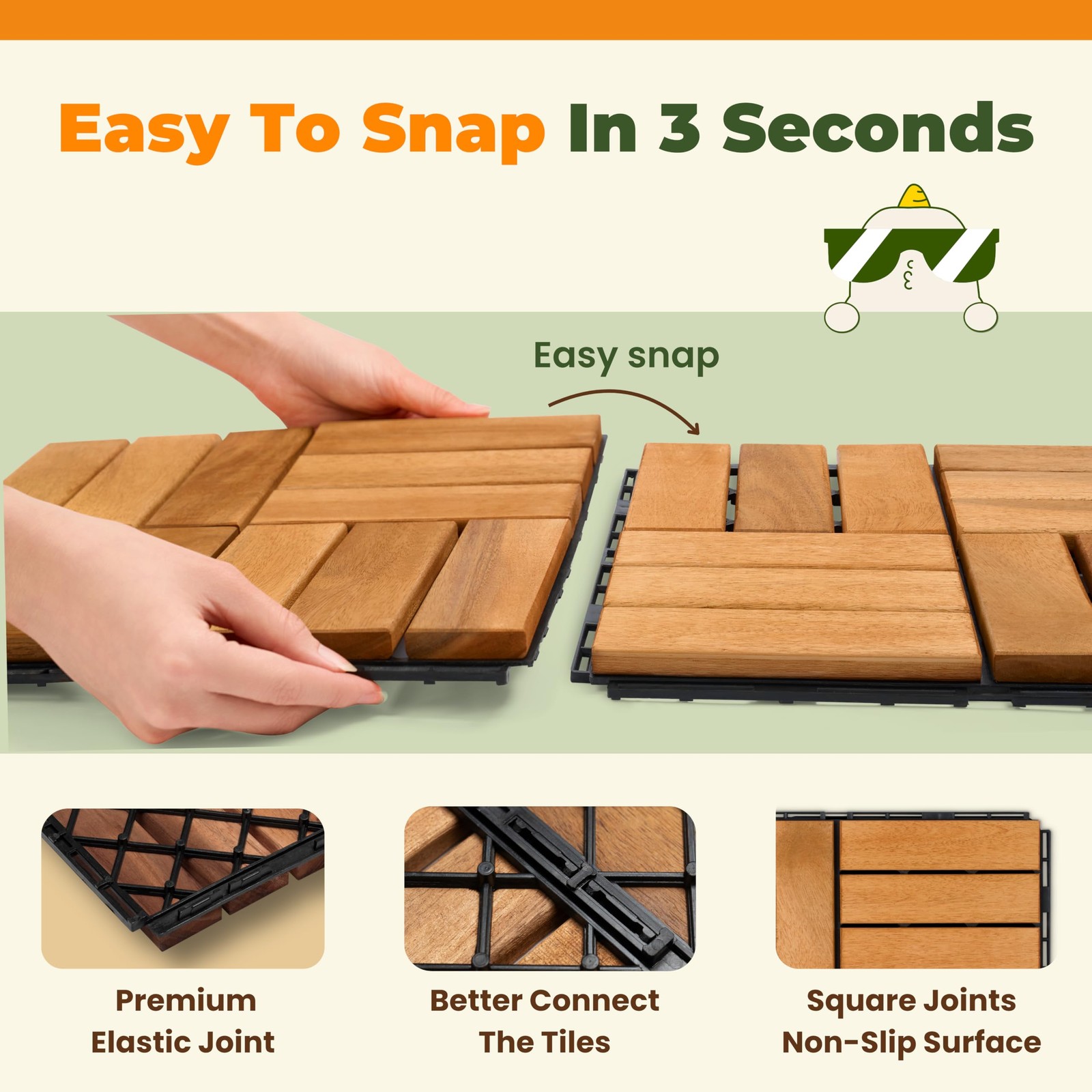 Jurax Premium Deck Tiles 10 Pcs 1212 Acacia Wood Interlocking Patio Tiles Snap