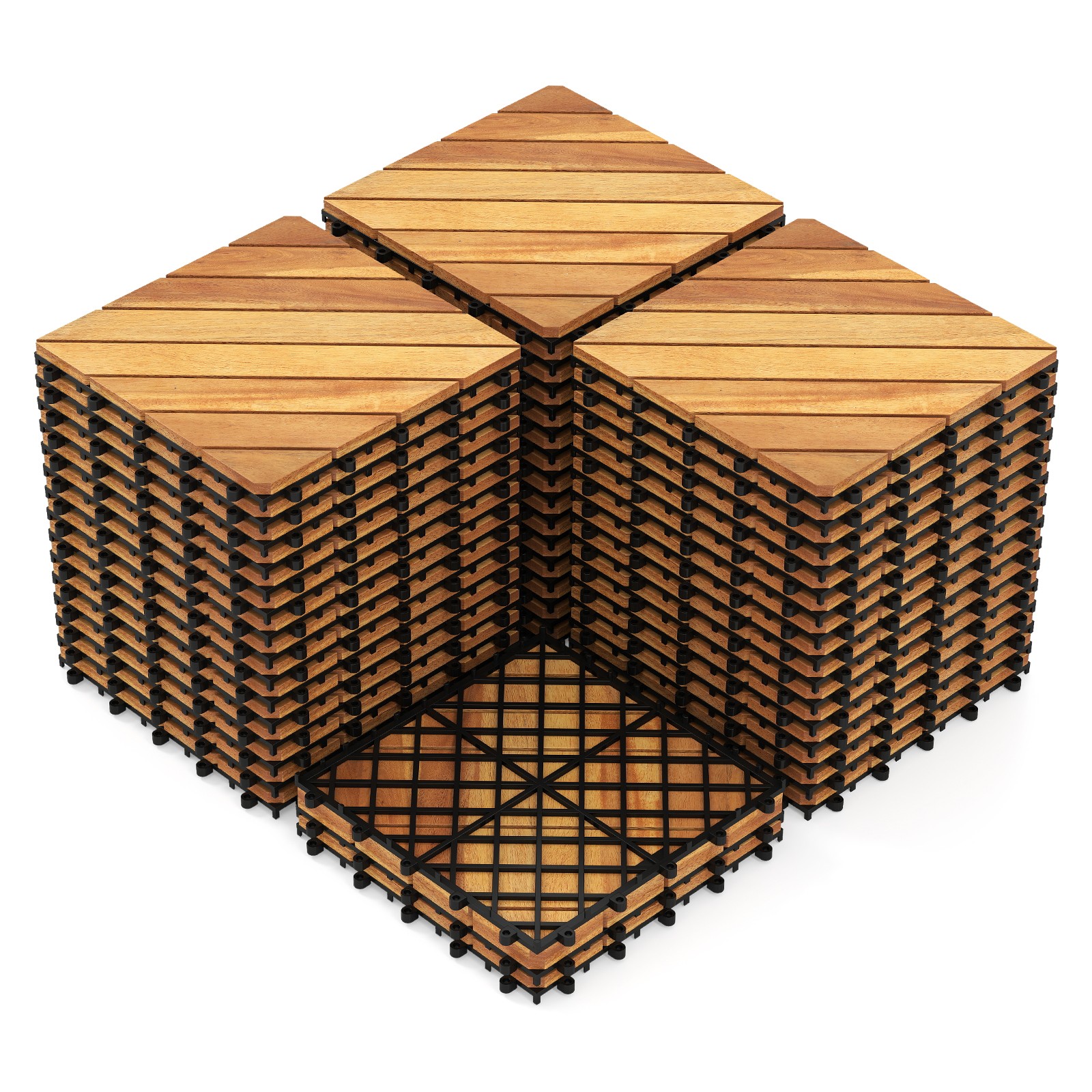 12″ x 12″ Acacia Wood Interlocking Deck Tiles48 PCS Waterproof Flooring Tiles