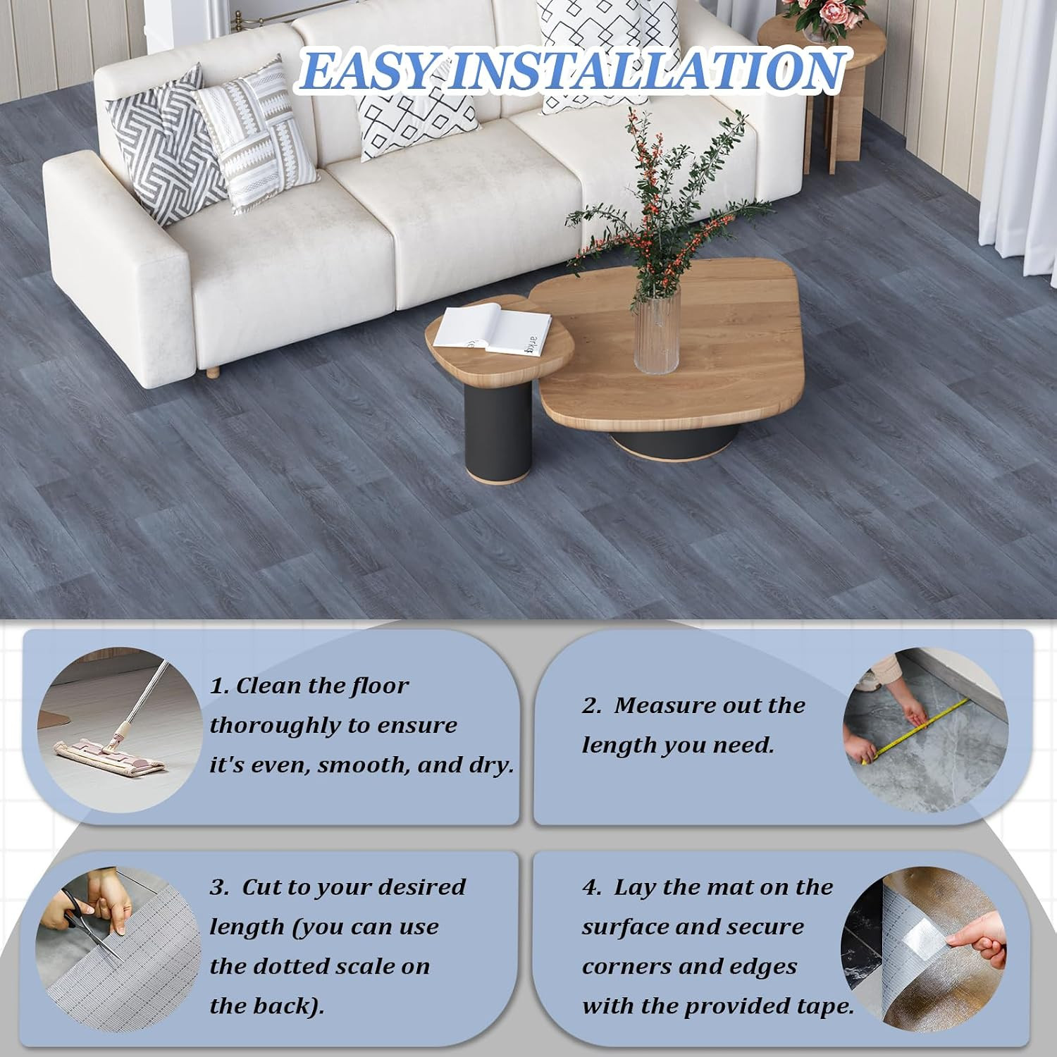 Dark Grey Oak Vinyl Flooring Roll 39.4″ x 196.8″ – Waterproof & Easy DIY