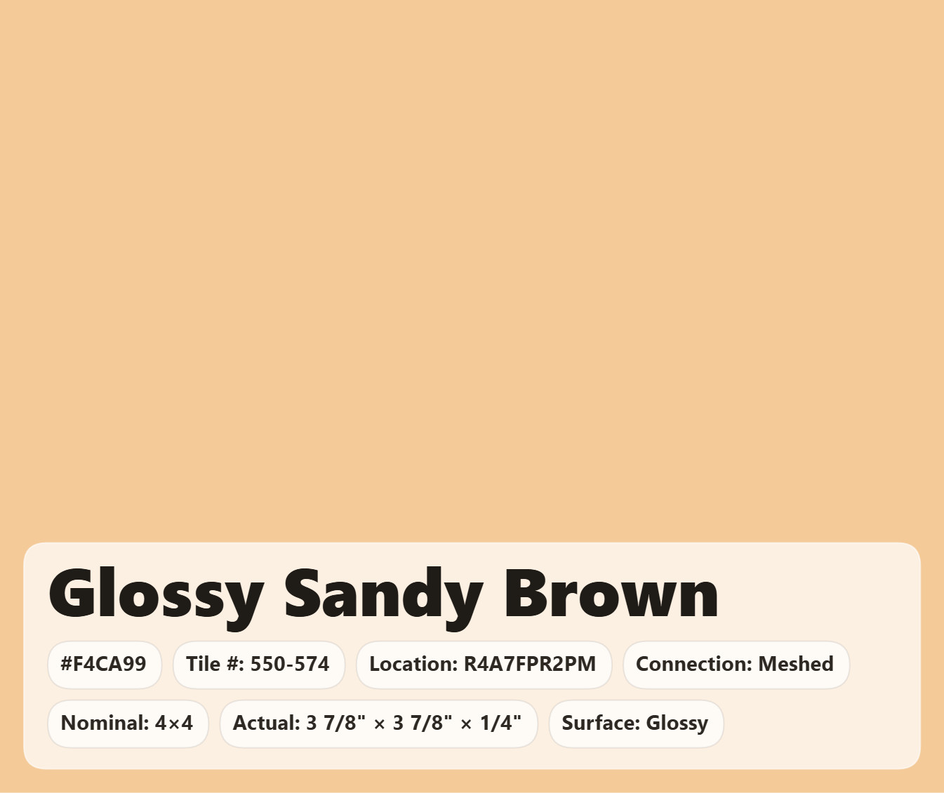 4×4 Tile Glossy Sandy Brown Square Wall Remodel Ceramic C#550-574 Sample