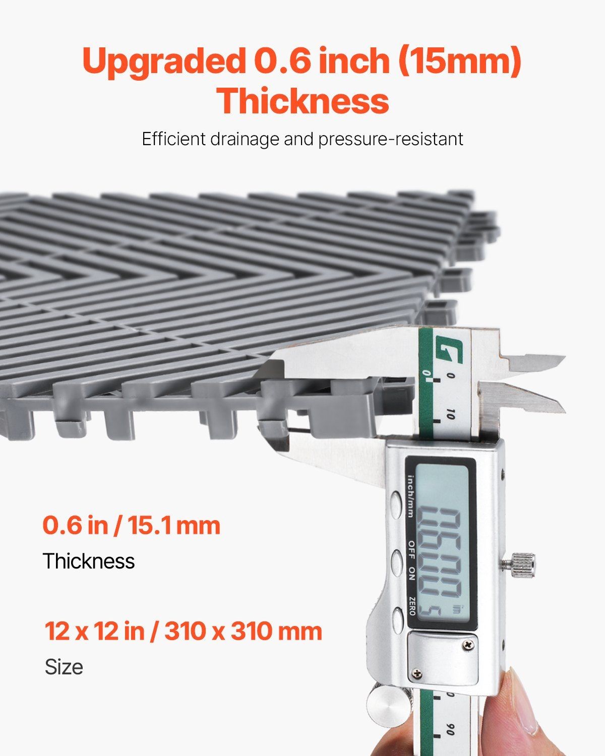 12x12ft 15mm Thick Interlocking Drainage Mat 55 Piece PP Grey
