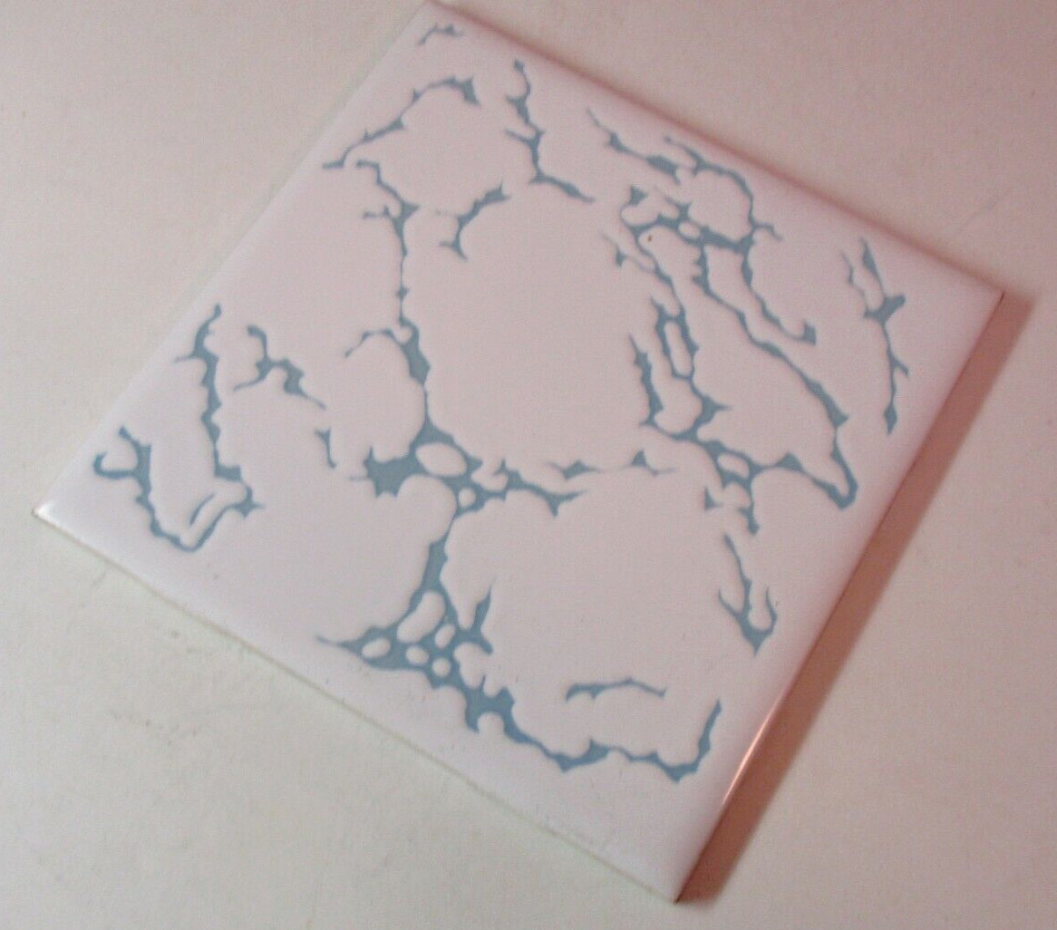 1 Wall Tile NTK Japan Powder Blue Veined on Off White Porcelain Ceramic Vintage