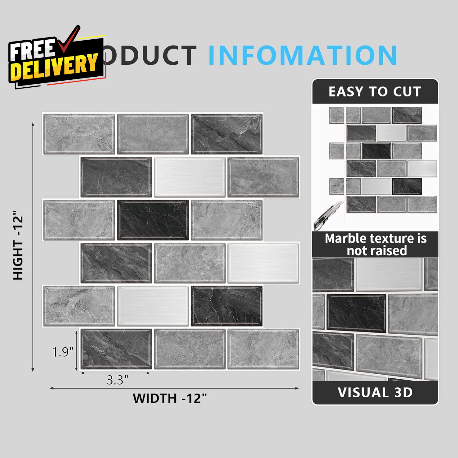 10 Sheet Subway Tile Peel and Stick Backsplash for Kitchen 12X12 Self Adhesive..