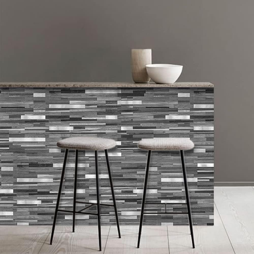 20 Sheets Peel and Stick Backsplash, Black & Grey Wood Look PVC Mixed Metal Stic