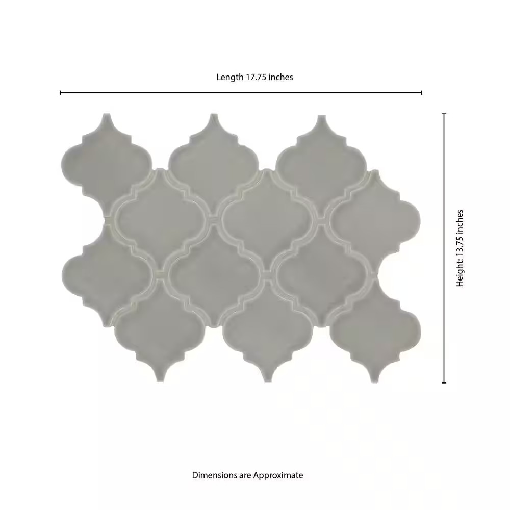 Dove Gray Arabesque 11 In. X 15 In. Crackled Glossy Ceramic Mosaic Kitchen & Bat