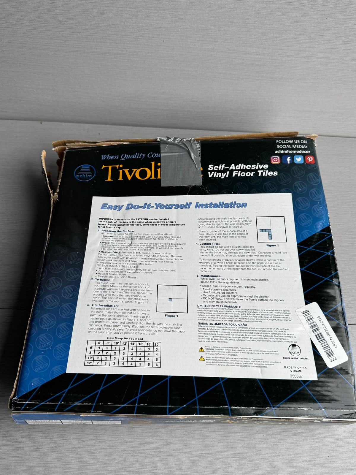 TivoliTile Self-Adhesive Vinyl Floor Tiles 12×12 Wood Grain High Gloss 45 sq ft