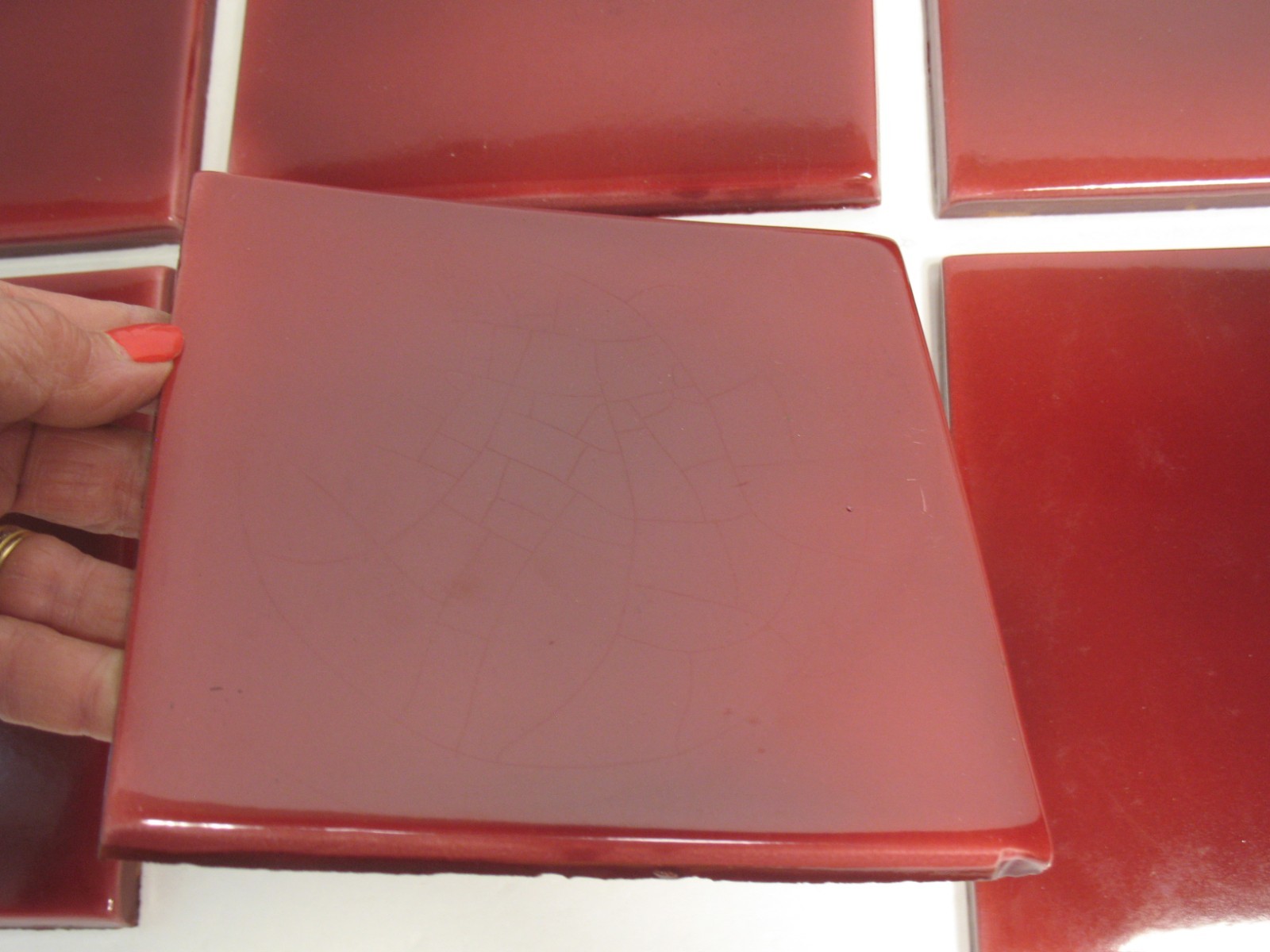 Candy Apple Red Italian Ceramic Tile 6×6 IMPERFECT LOT OF 6 for mosaics or craft