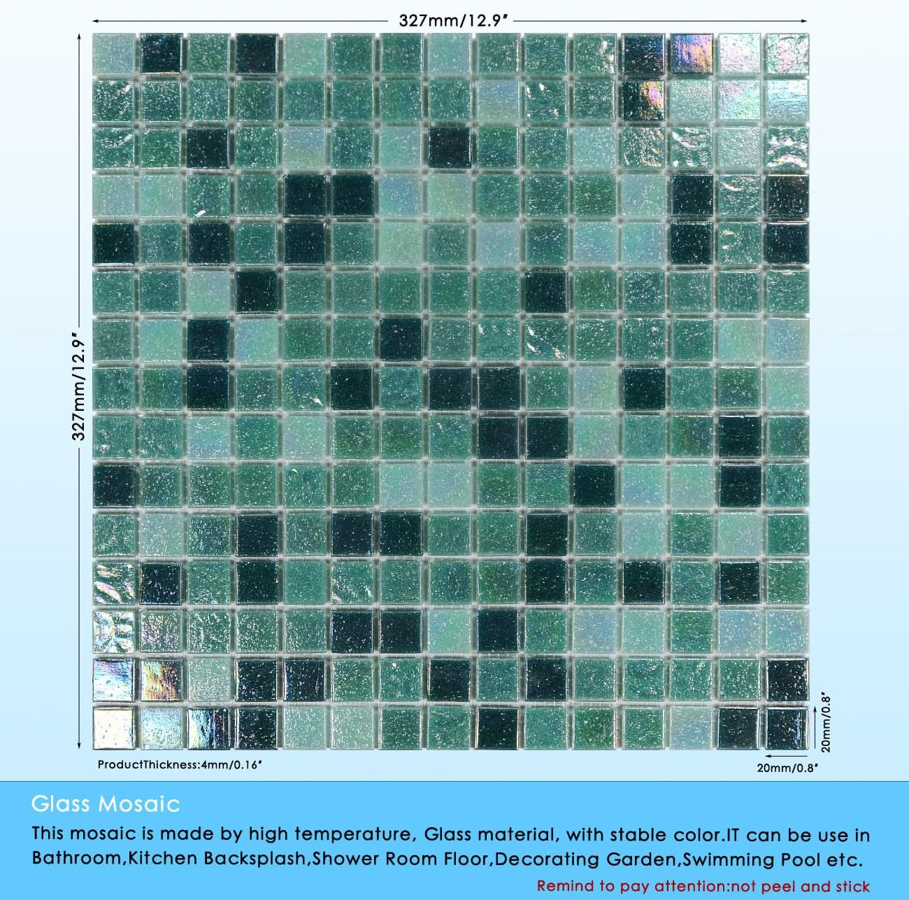 Iridescent Glass Mosaic Tiles for Backsplash, Pool, Shower – 11.5 Sq.Ft