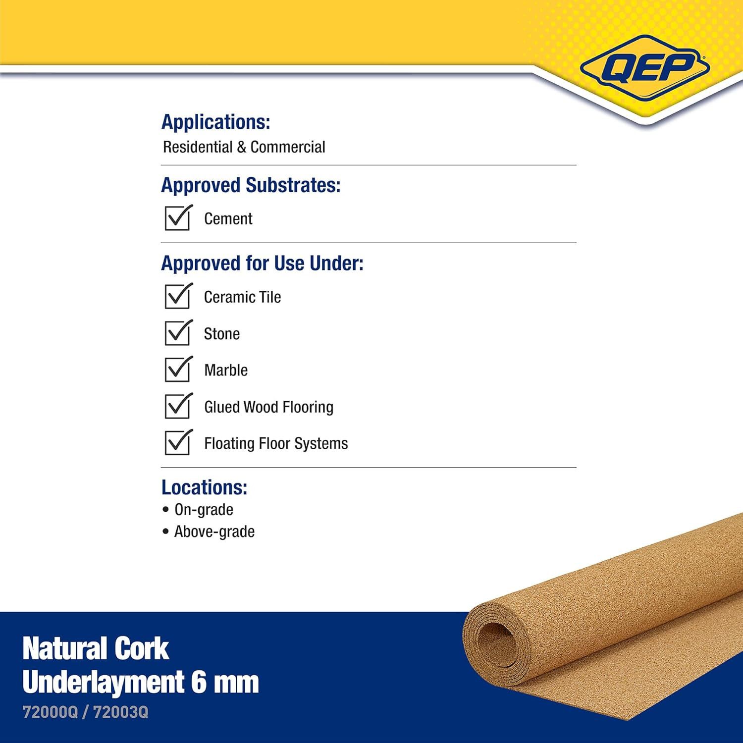 72000Q Natural Cork Underlayment Roll – 4 Ft. Wide X 50 Ft. Long X 6 Mm Thick –