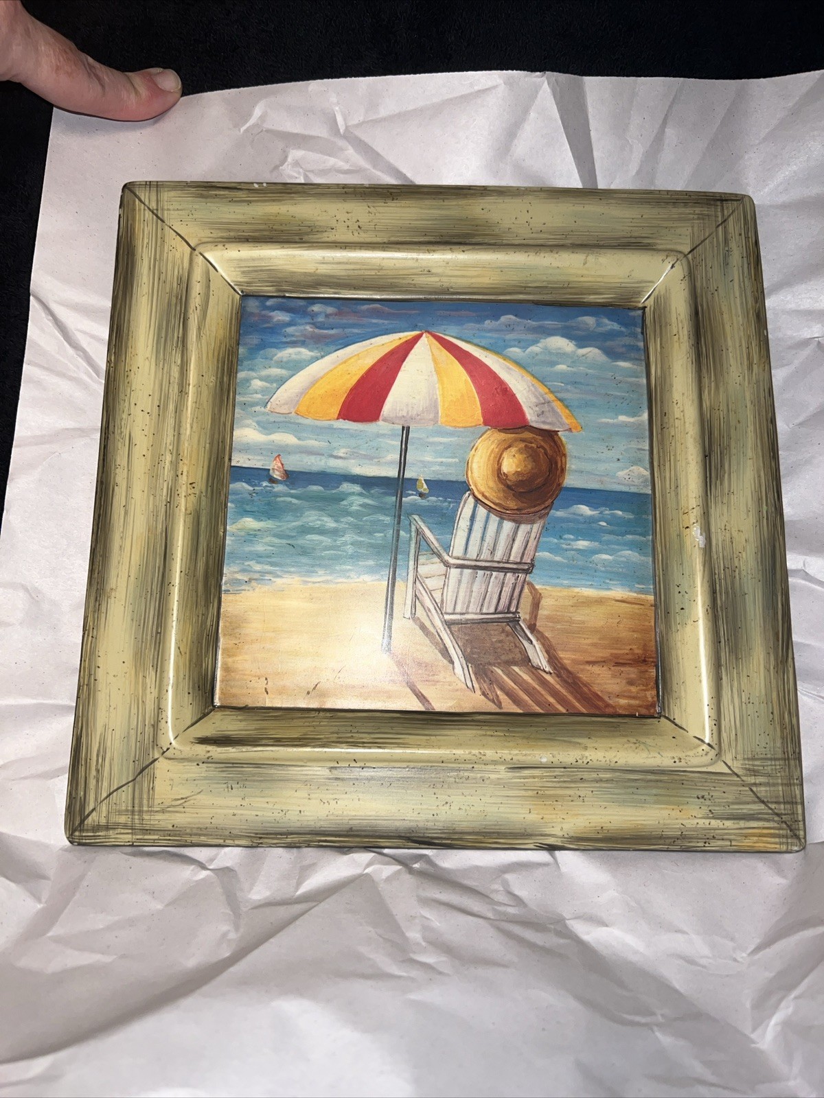 BEACH ART 9″ by 9″ Decorative Porcelain Table Tray Decor SHORELINE SCENE