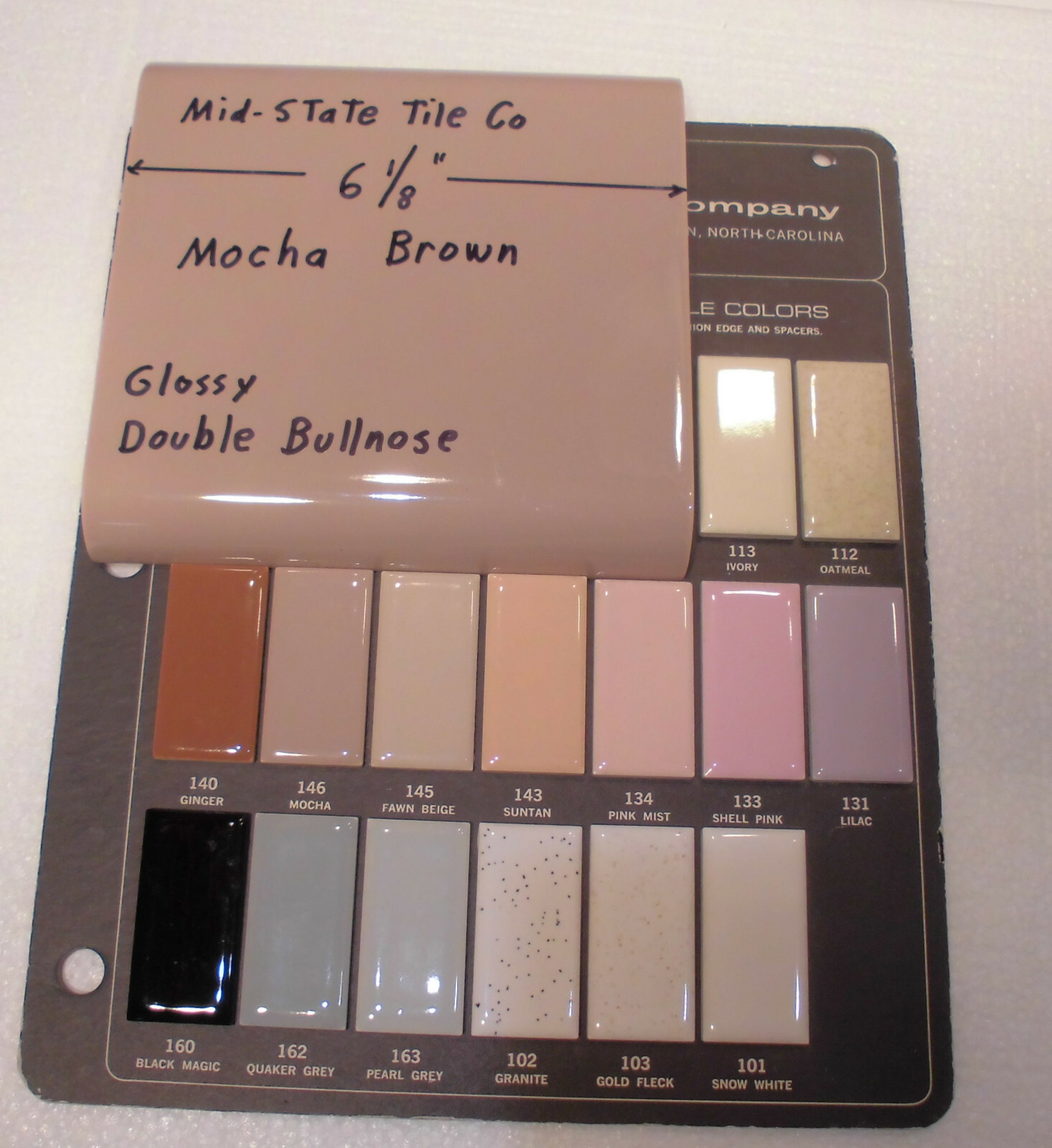 1 pc. Mocha – Brown 6″ x 6″ Double Radius Bullnose Glossy Ceramic Tile: NOS