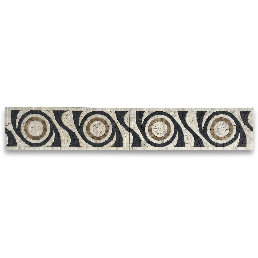B0013T Marble Mosaic Border Listello Accent Tile Ripple White 5.1×15 Tumbled
