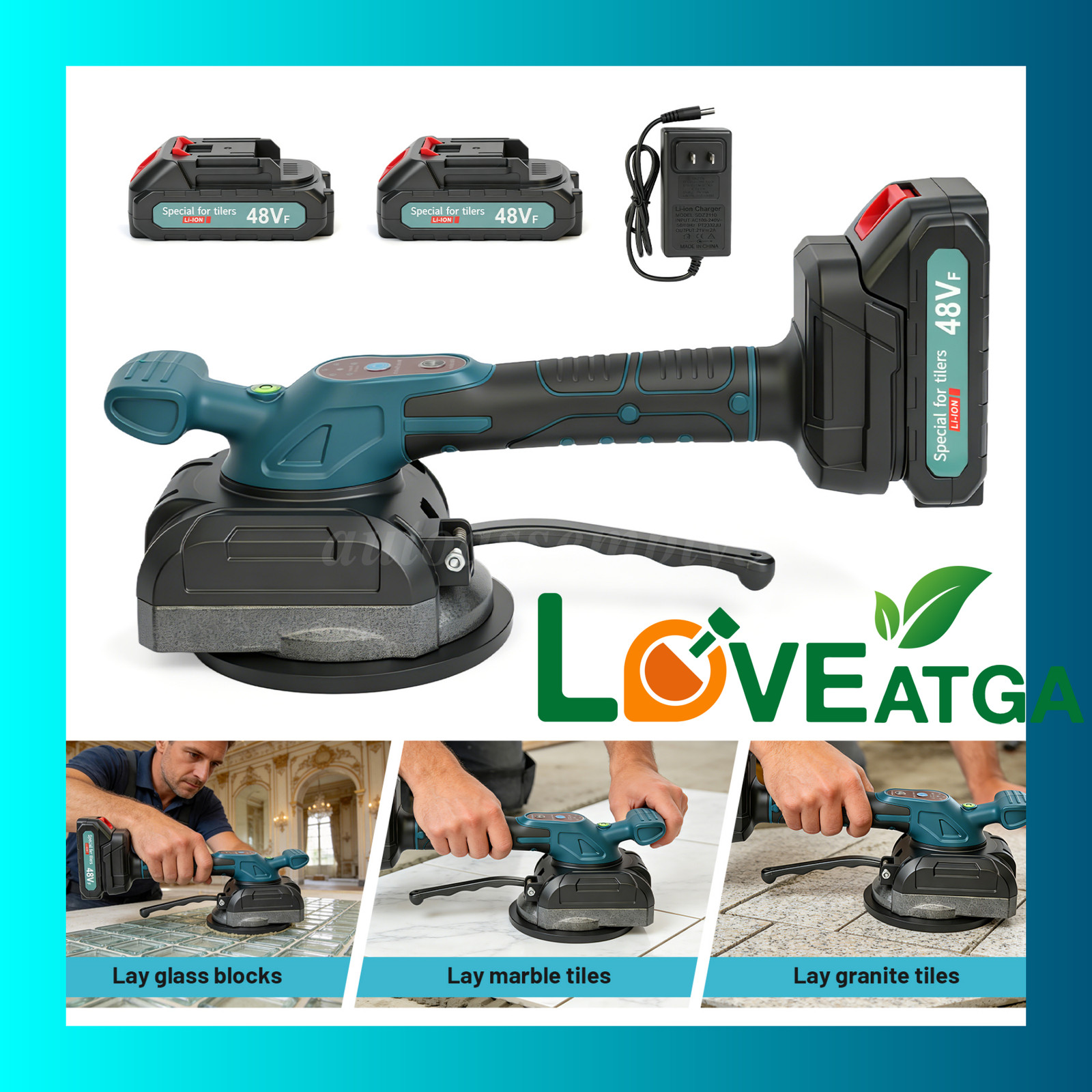 Cordless Tile Vibration Machine Tool&Electric Leveling Machine w/2 1.5Ah Battery