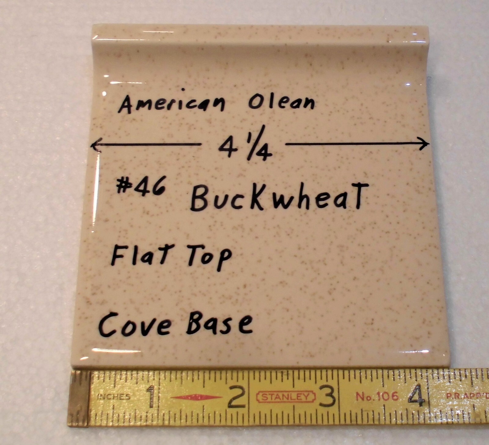 1 pc. *Buckwheat* Flat Top; base/cove Ceramic Tile; 4-1/4″ American Olean #46