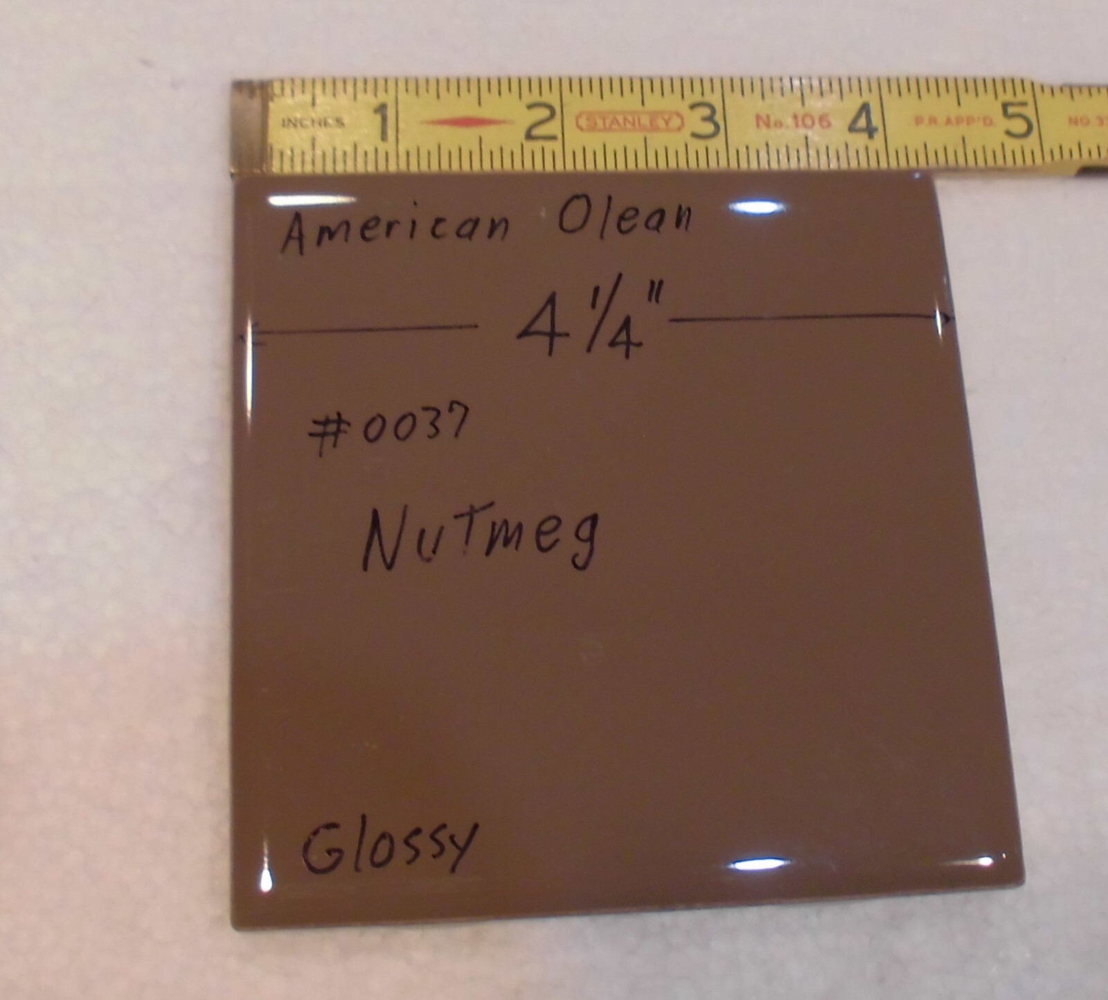 1 pc. Nutmeg: Glossy Ceramic Tile #37 by American Olean 4-1/4″ New, Dark-Brown
