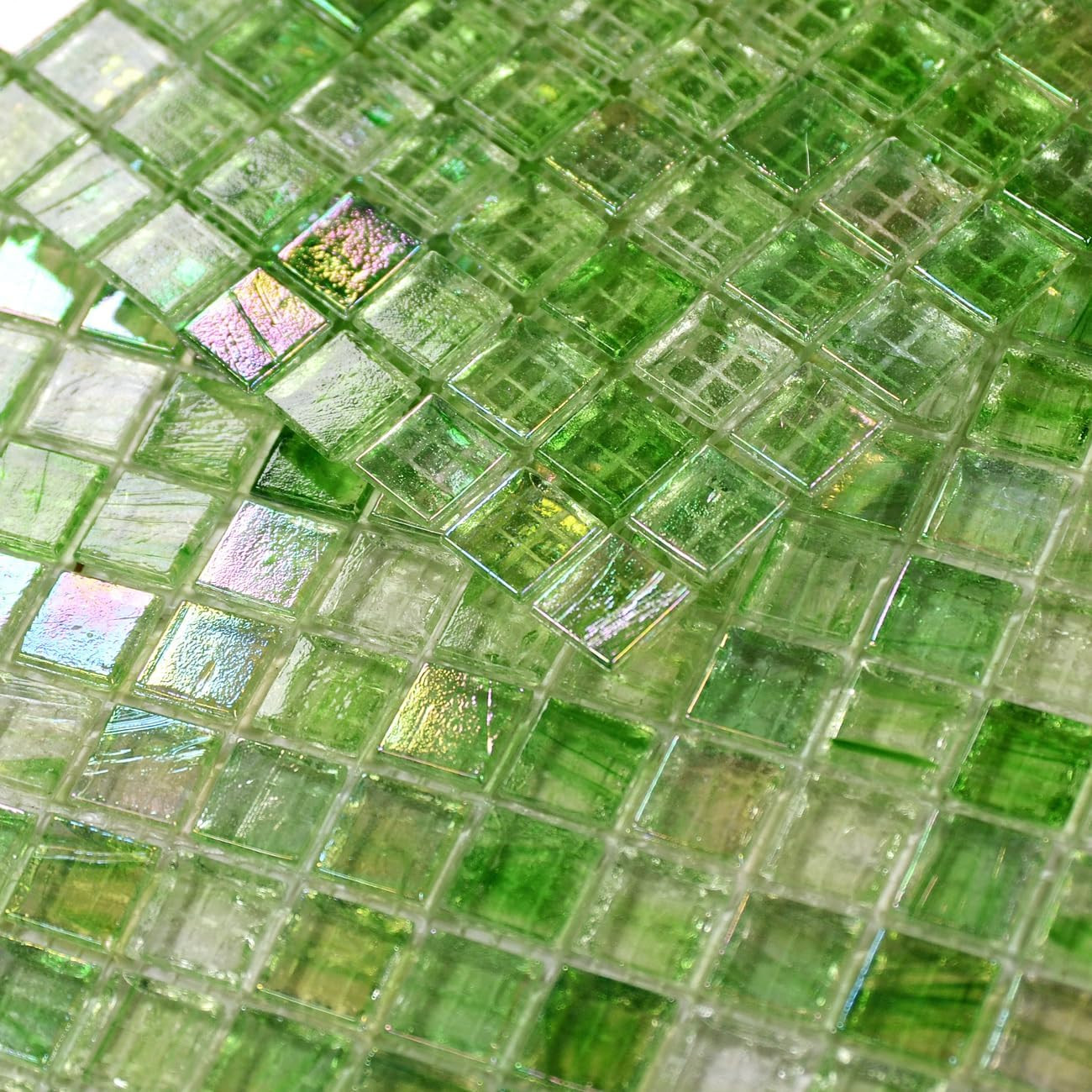Covers 5.75 Sq.Ft Glue down Mosaic Tile – 0.4″X0.4″ Translucent Iridescent Glass