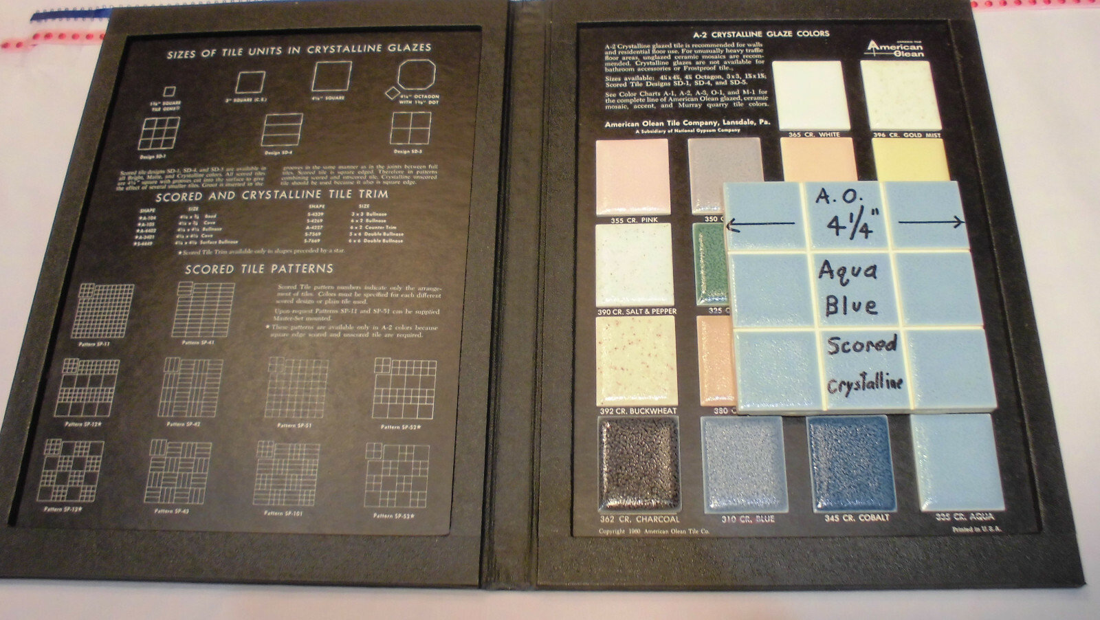 1 pc. *Aqua Blue* 4-1/4″ Scored Glossy Ceramic Tile by American Olean, NOS
