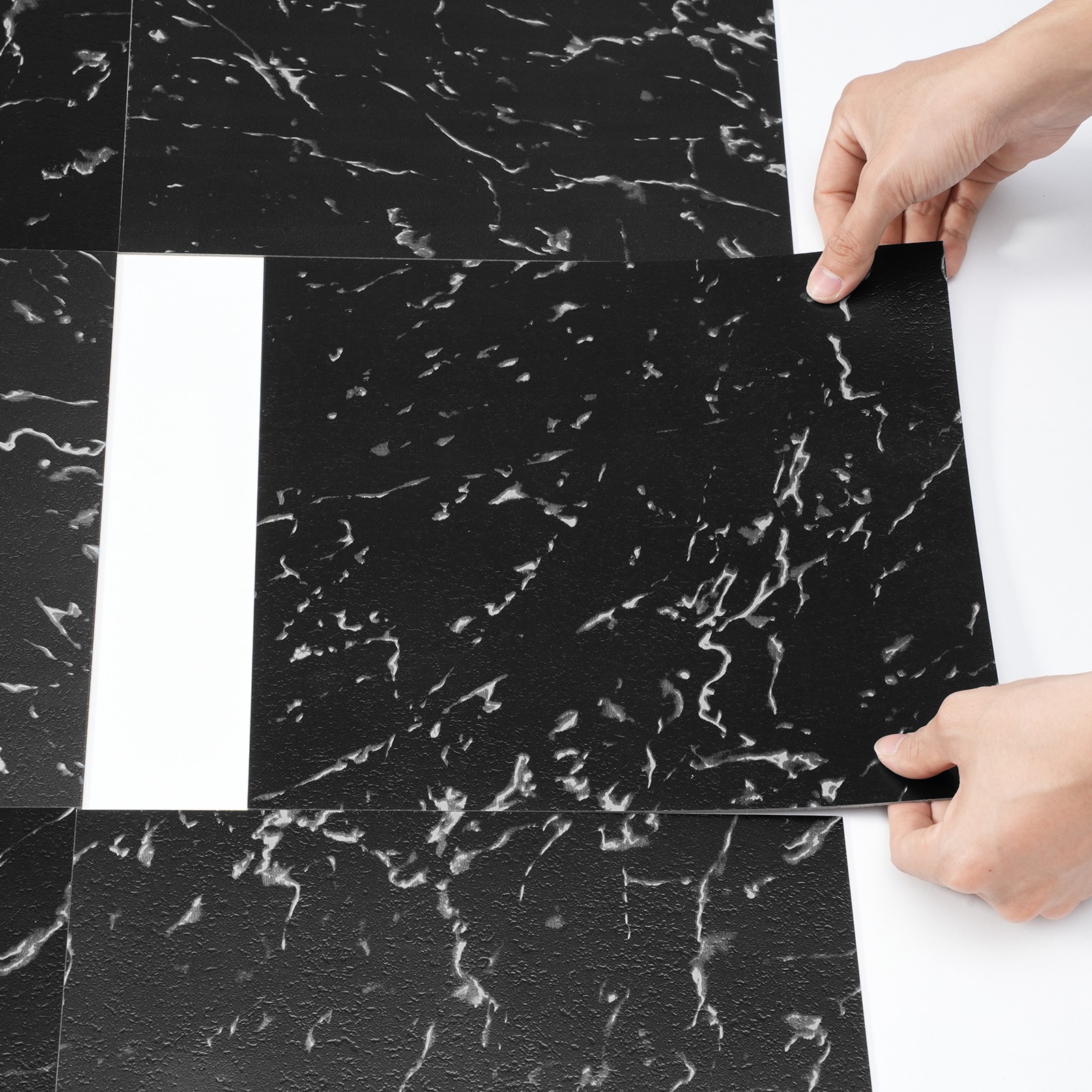 VEVOR 12” x 12” Self Adhesive Vinyl Floor Tiles 50 PCS 1.5mm Thick Black Marble