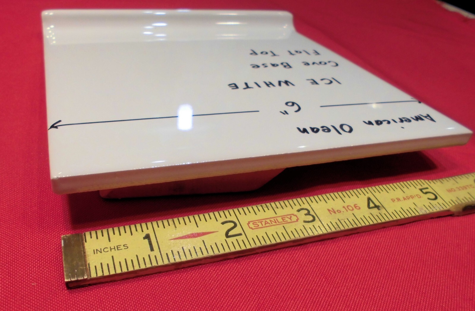 1 pc. Glossy Ice – Arctic White: Flat Top; base/cove Ceramic Tile: 6″ X 6″ NEW