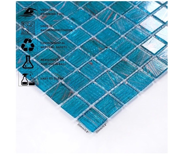 10pack Backsplash 11.5 sq.ft Azure Blue Glass Mosaic Tile for Bathroom, Pool,
