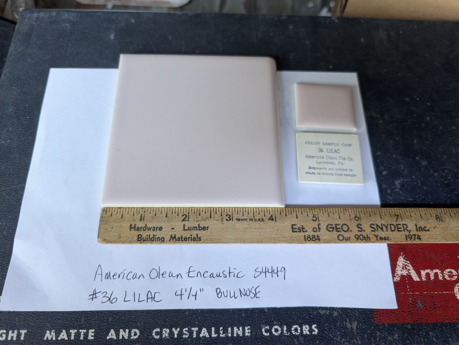 1 pc 4-1/4″ Ceramic Tile #36 Lilac American Encaustic Olean Thinset Bullnose USA
