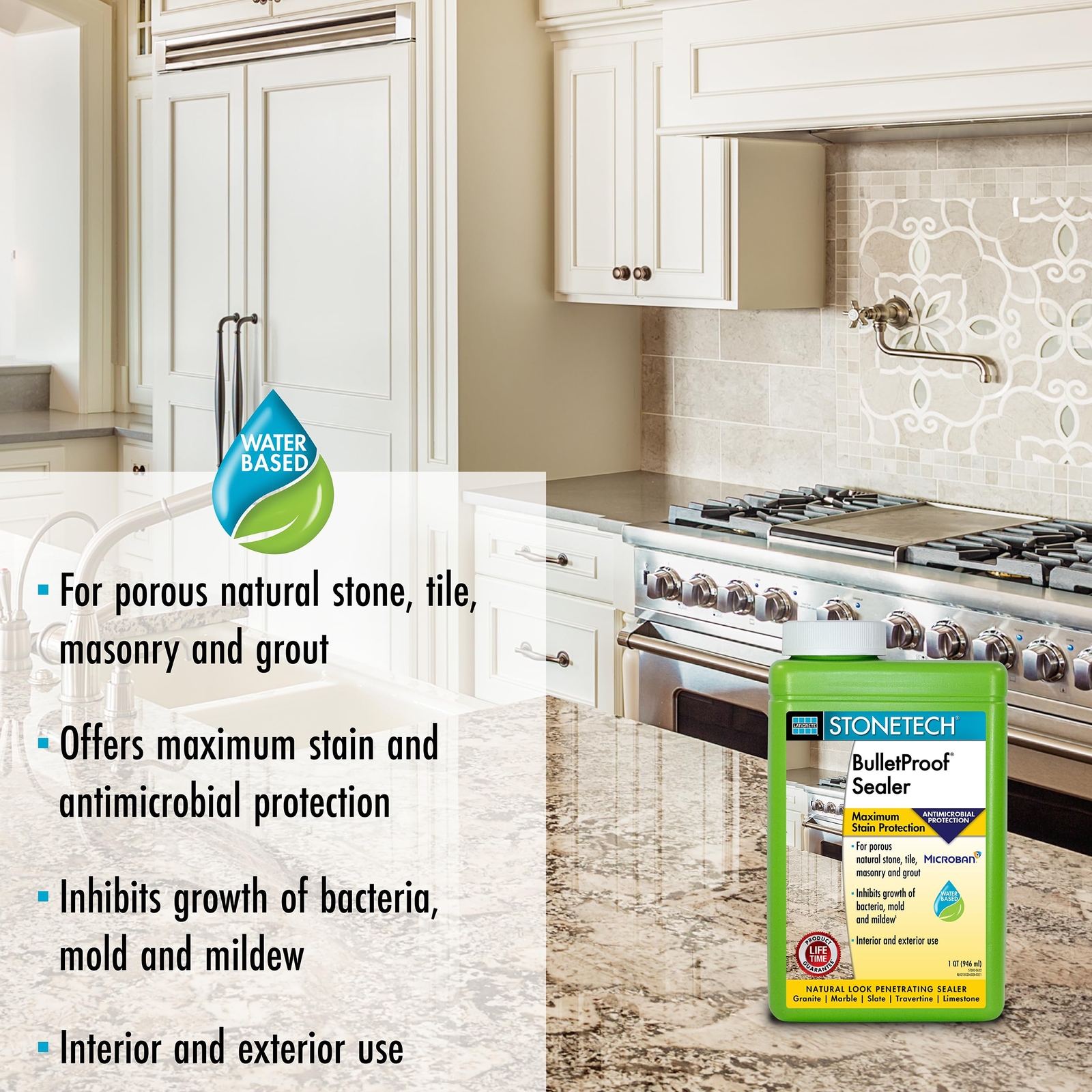 StoneTech BulletProof Sealer 1 Quart Maximum Protection for Natural Stone Grout