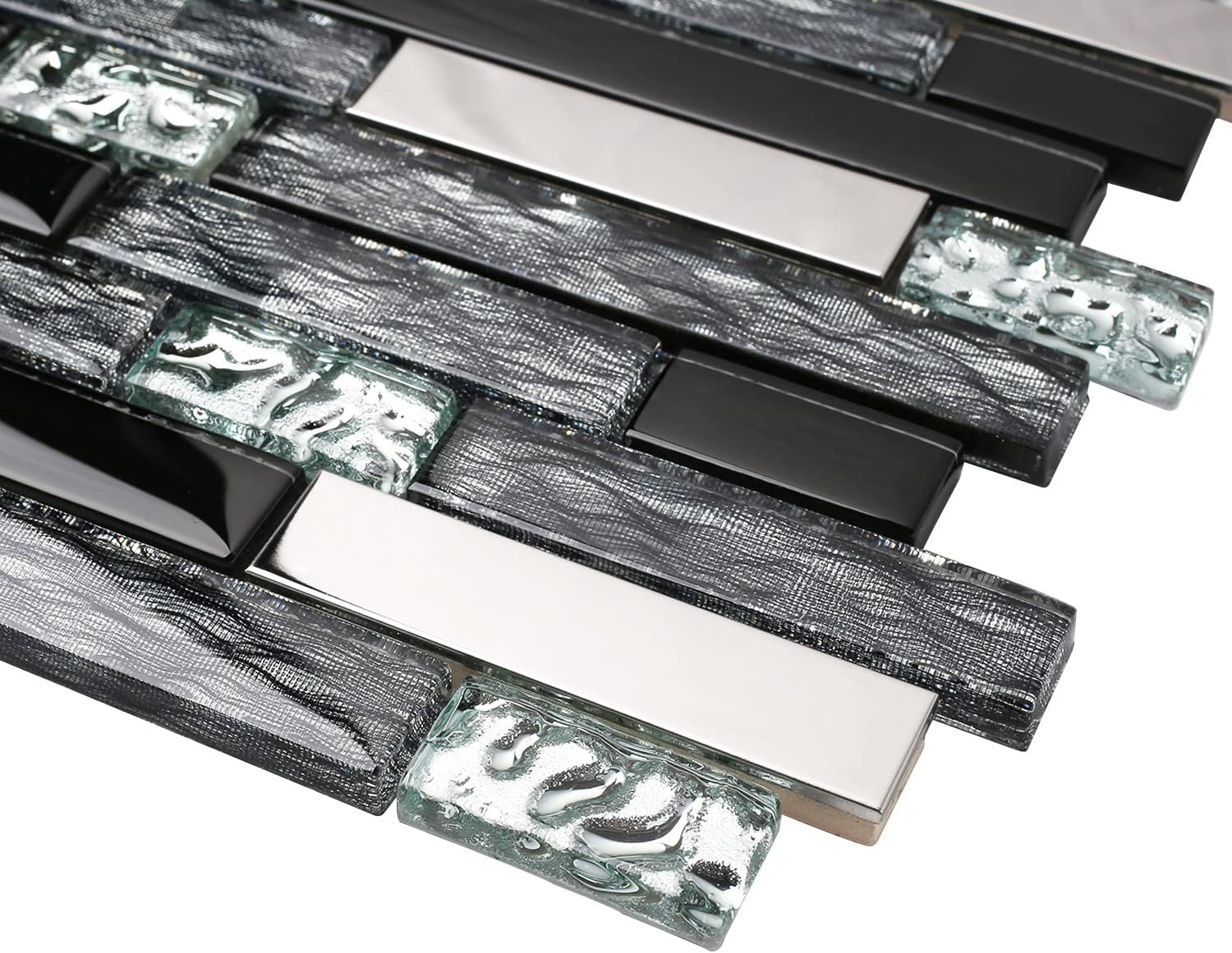 Elegant Black Crystal Glass Mosaic Tile for Kitchen & Bath Backsplash 5 sqft