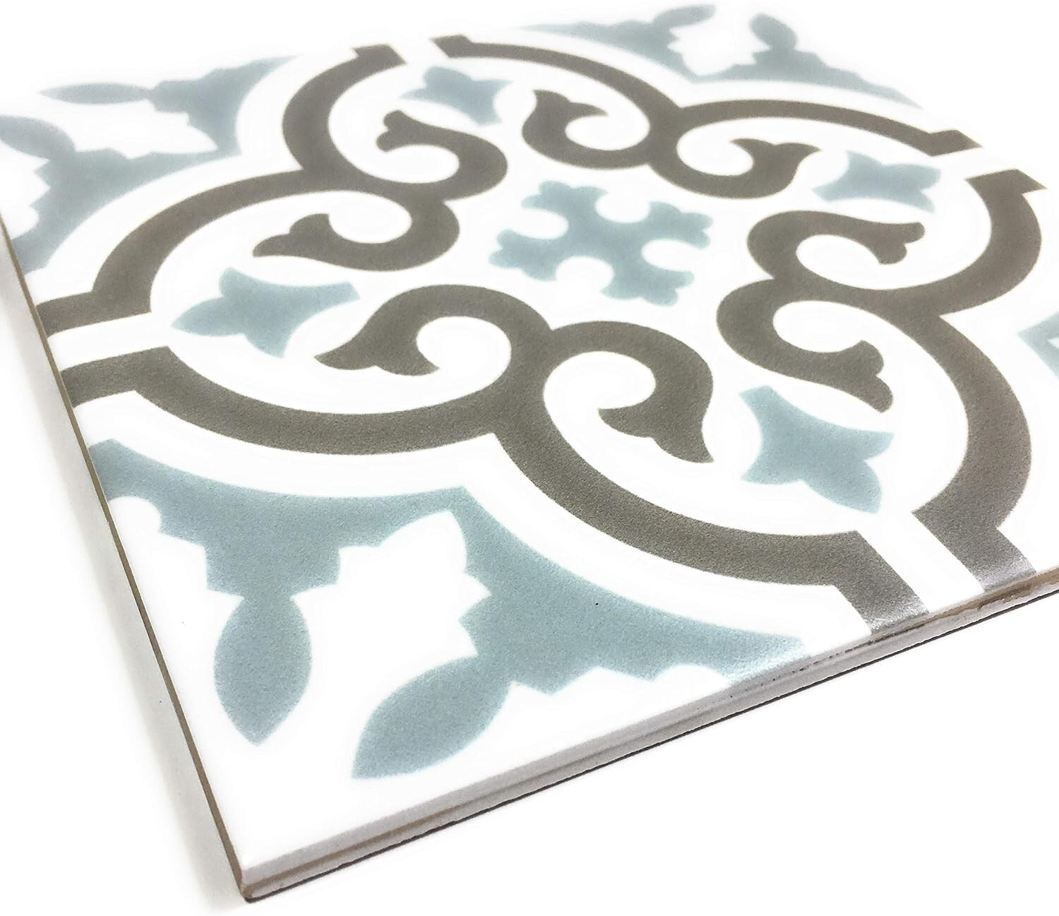 8×8 Cannes Beachside Encaustic Pattern Aqua Stoneware Porcelain Tile (1 piece)