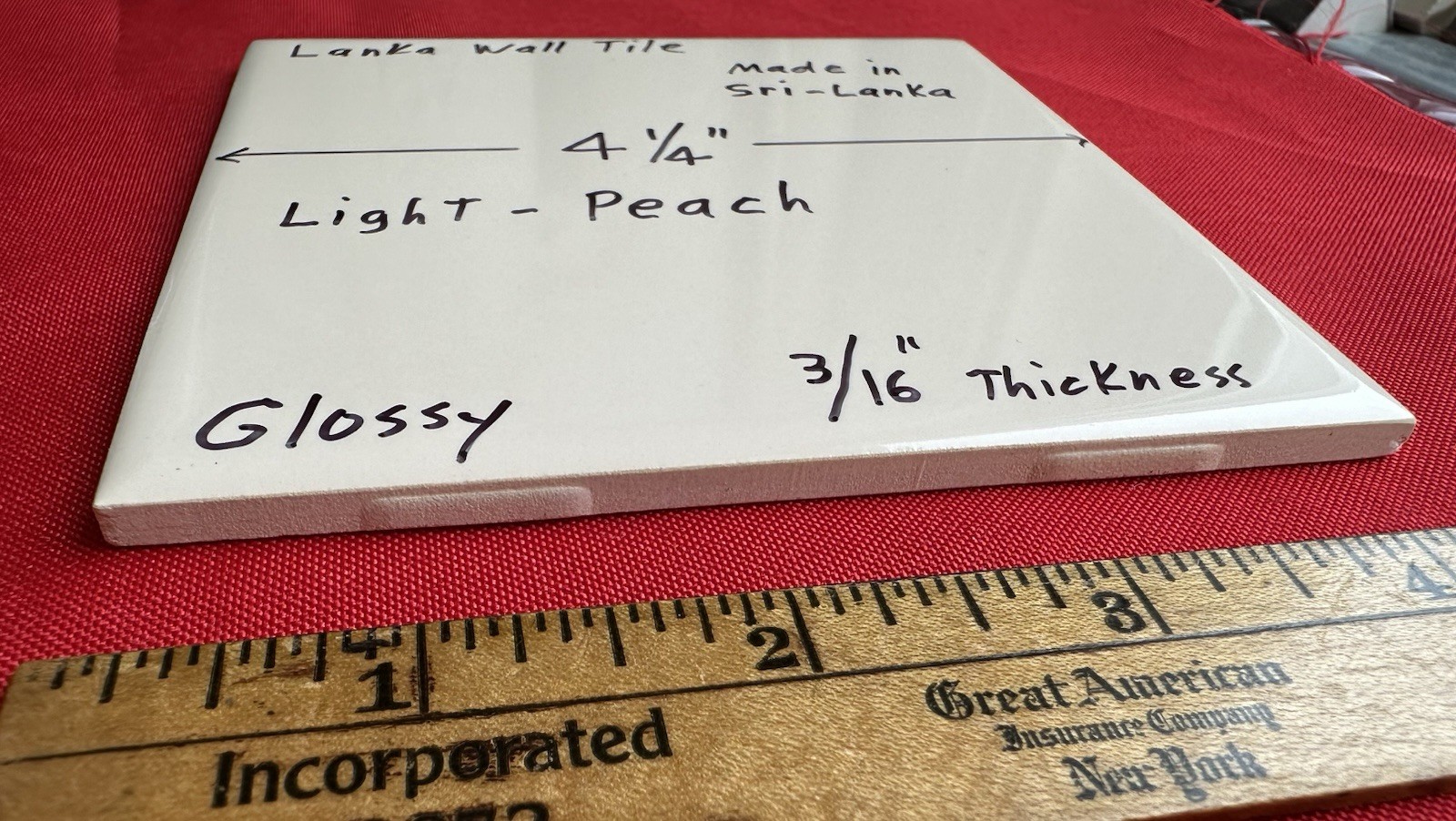 1 pc. Light Peach Color: Glossy Ceramic Tile, 4-1/4″ X 3/16″ thickness, New
