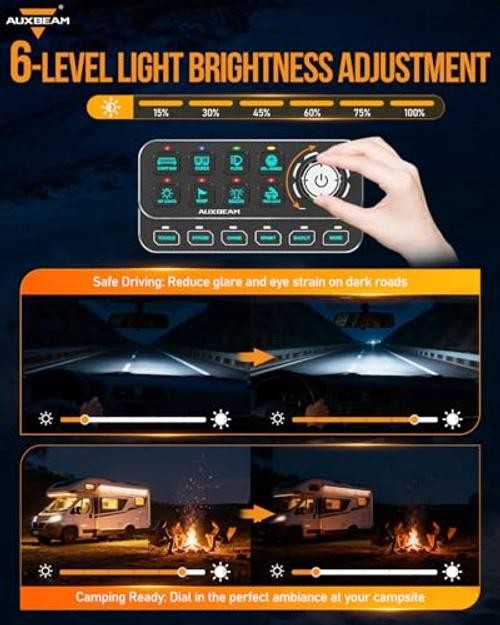 KS-80 8 Gang Switch Panel with Rotary Knob, Universal RGB Backlit Control