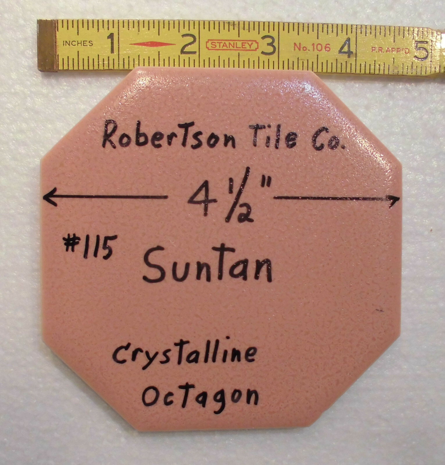 1 pc. Suntan – Pinkest: Octagon Ceramic Tile 4-1/2″ Robertson, Crystalline, Used
