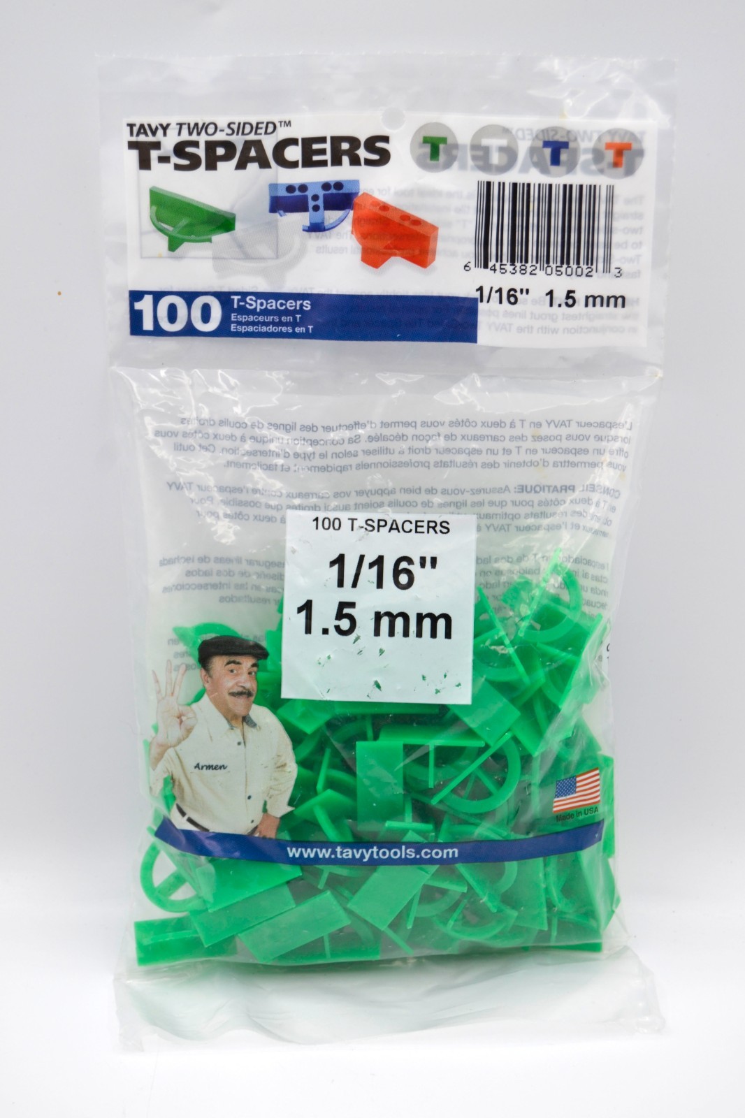 Tavy T-Spacers 1/16″ 1.5mm Tile Spacers 100 Pack Green Two-Sided New