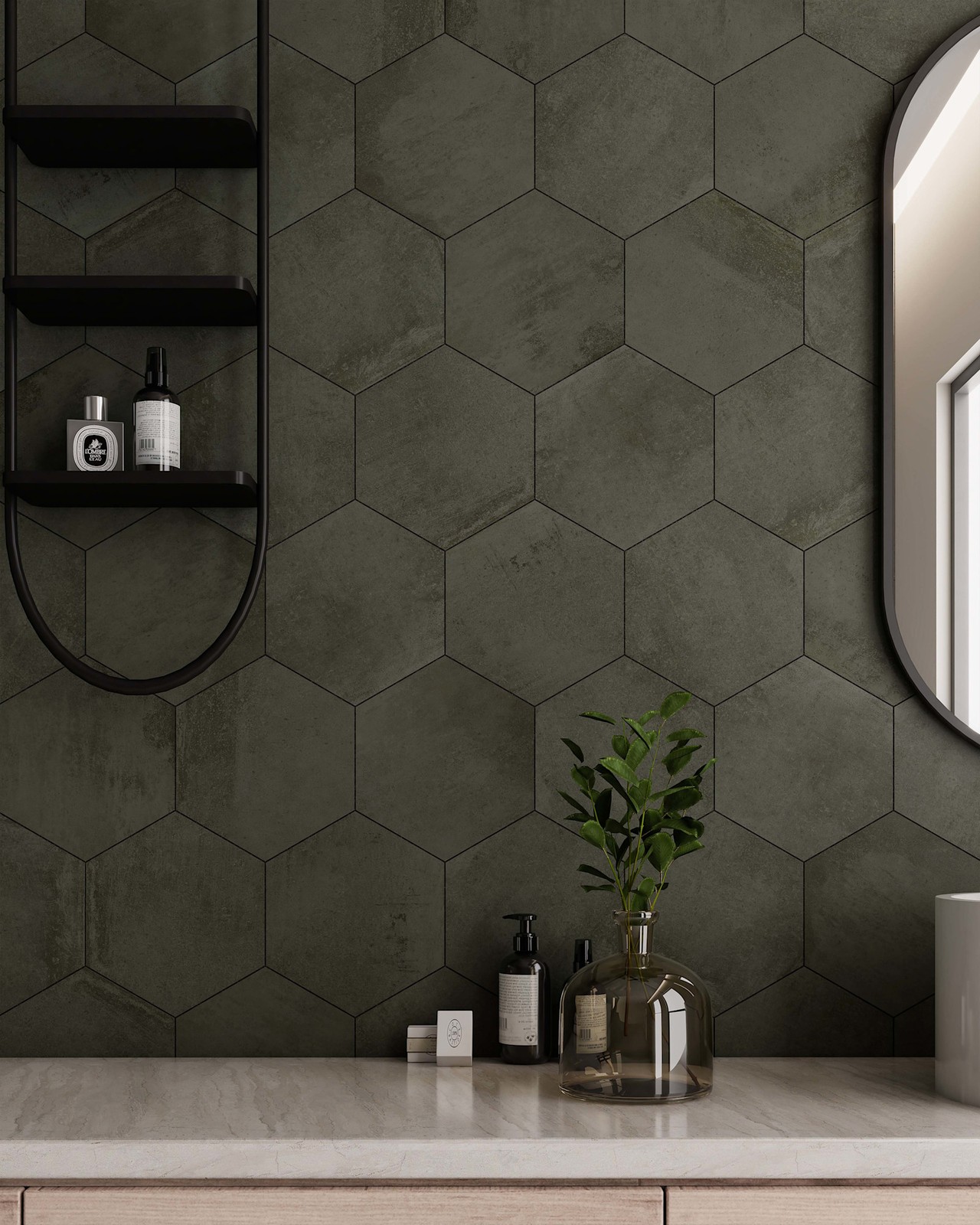 Cruz Bay Studio MKT61138 Arcadian – 9″ x 10″ Geometric Wall Tile – Ash Matte