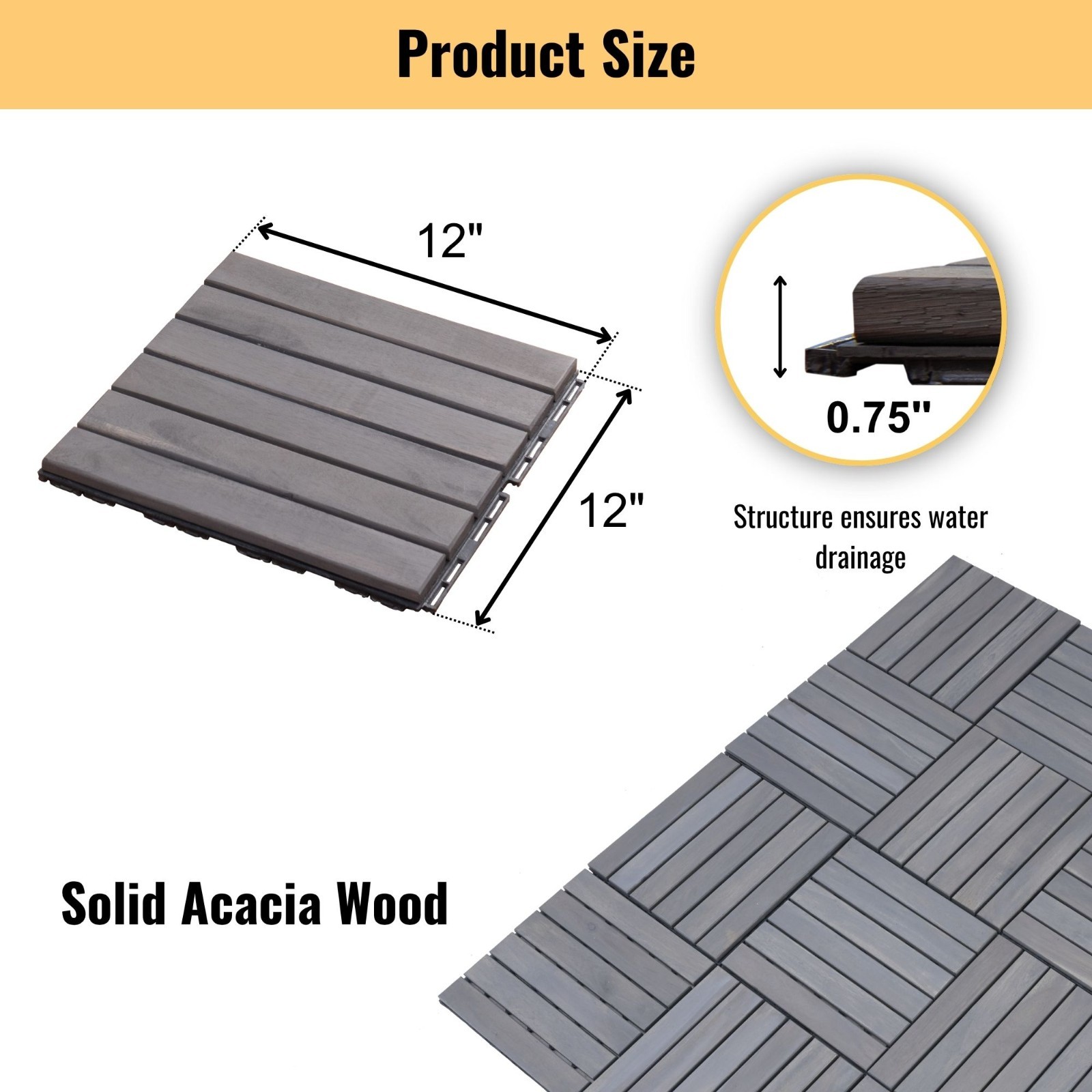 30 PCS Interlocking Deck Tiles Striped Pattern .12″ x 12″