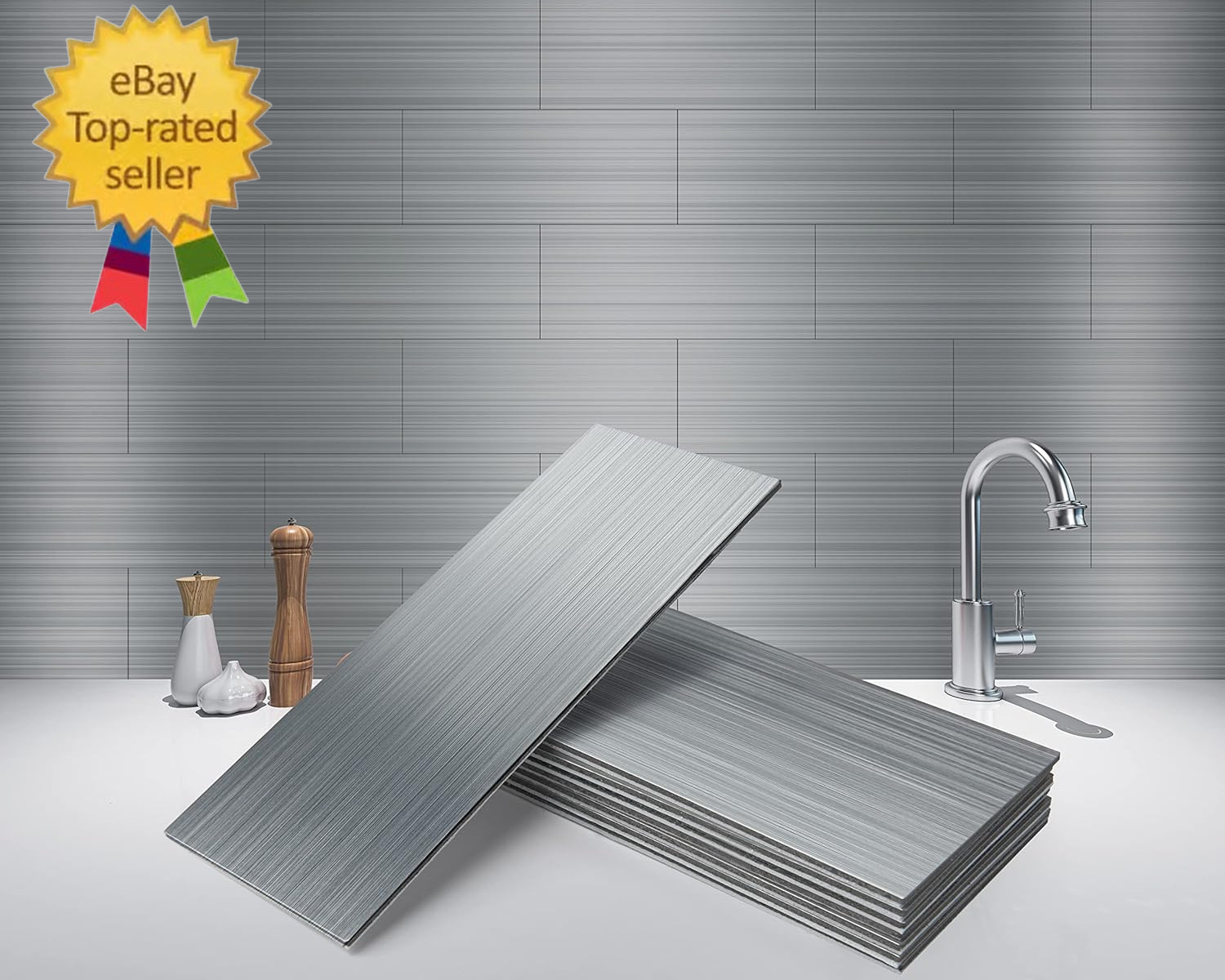 4″ X 12″ Peel and Stick Stainless Steel Metal Backsplashes for Kitchen (30 Pack)