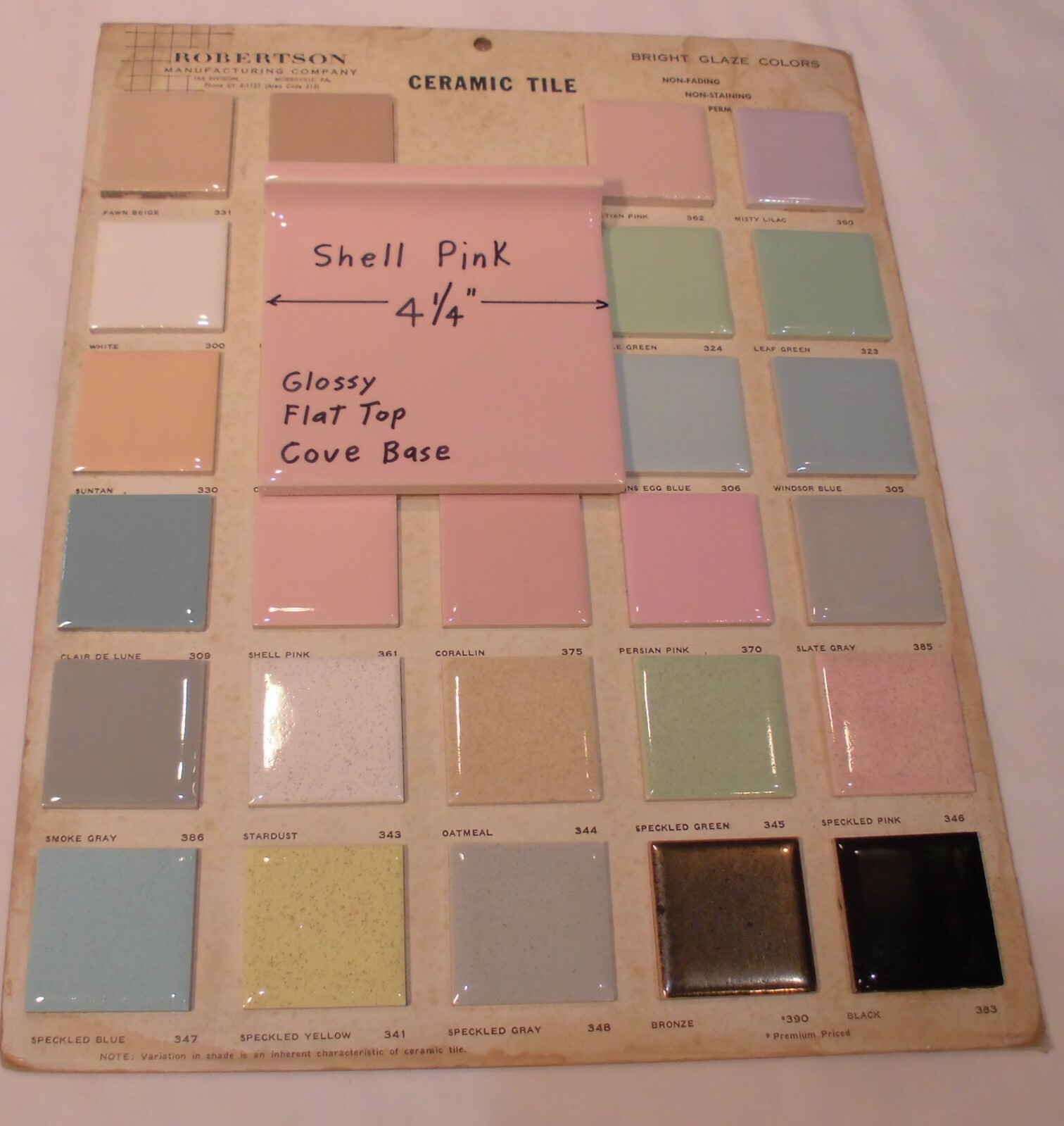 1 pc. Ceramic Cove-Base Tile *Shell Pink* 4-1/4″ Matches Robertson & Romany Co.