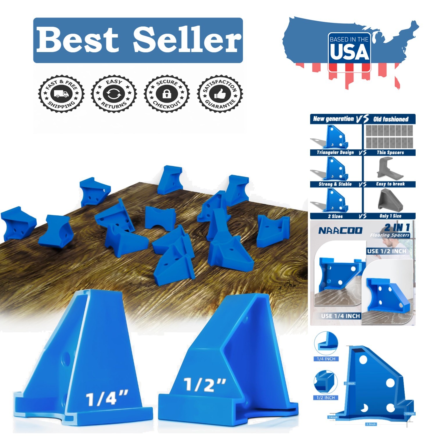 Effortless Floor Installation with 20 Triangular Spacers – 1/4” & 1/2” Options