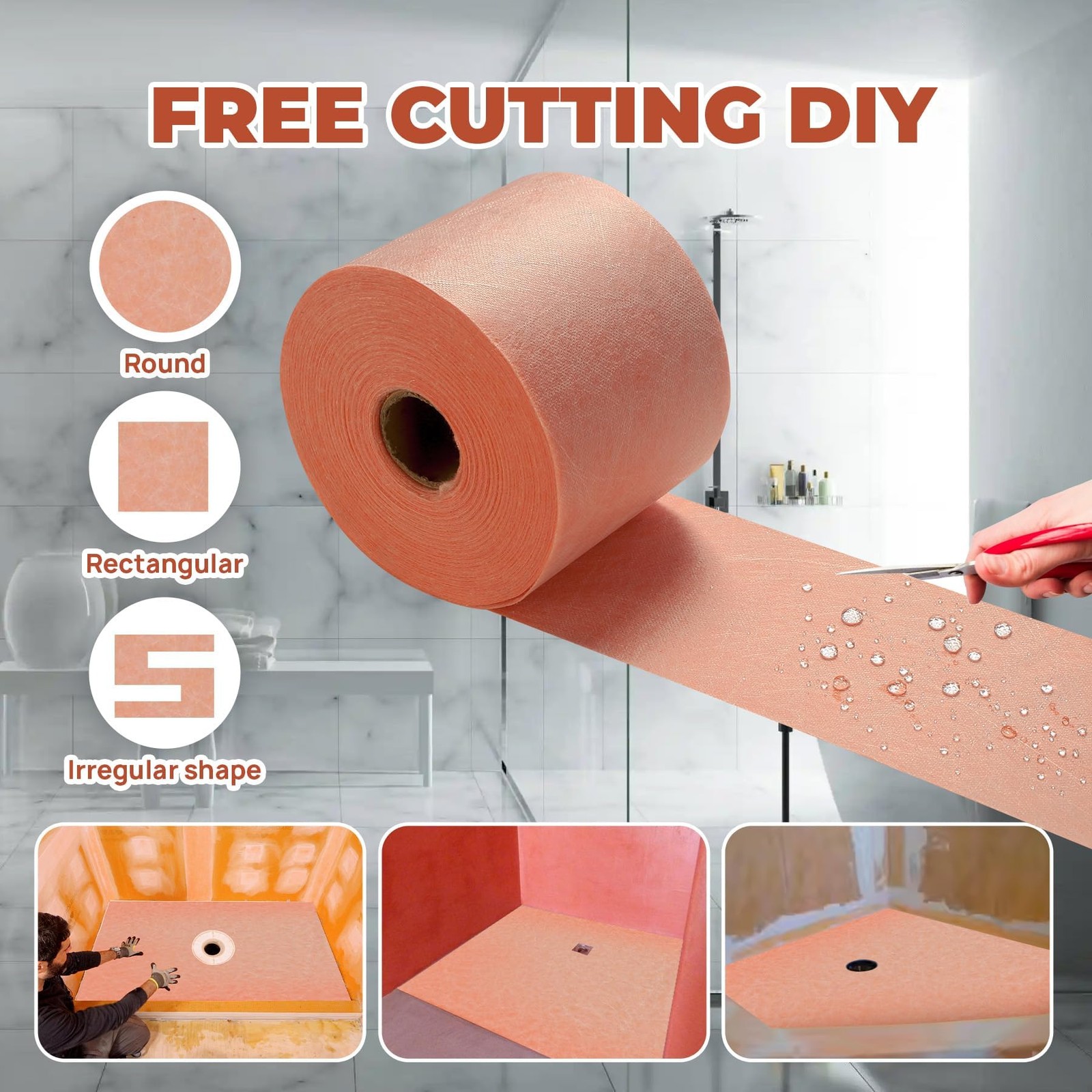 100FT Shower Waterproofing Membrane Roll, 5 Inch Wide 20 Mil Thick PE Layer w…