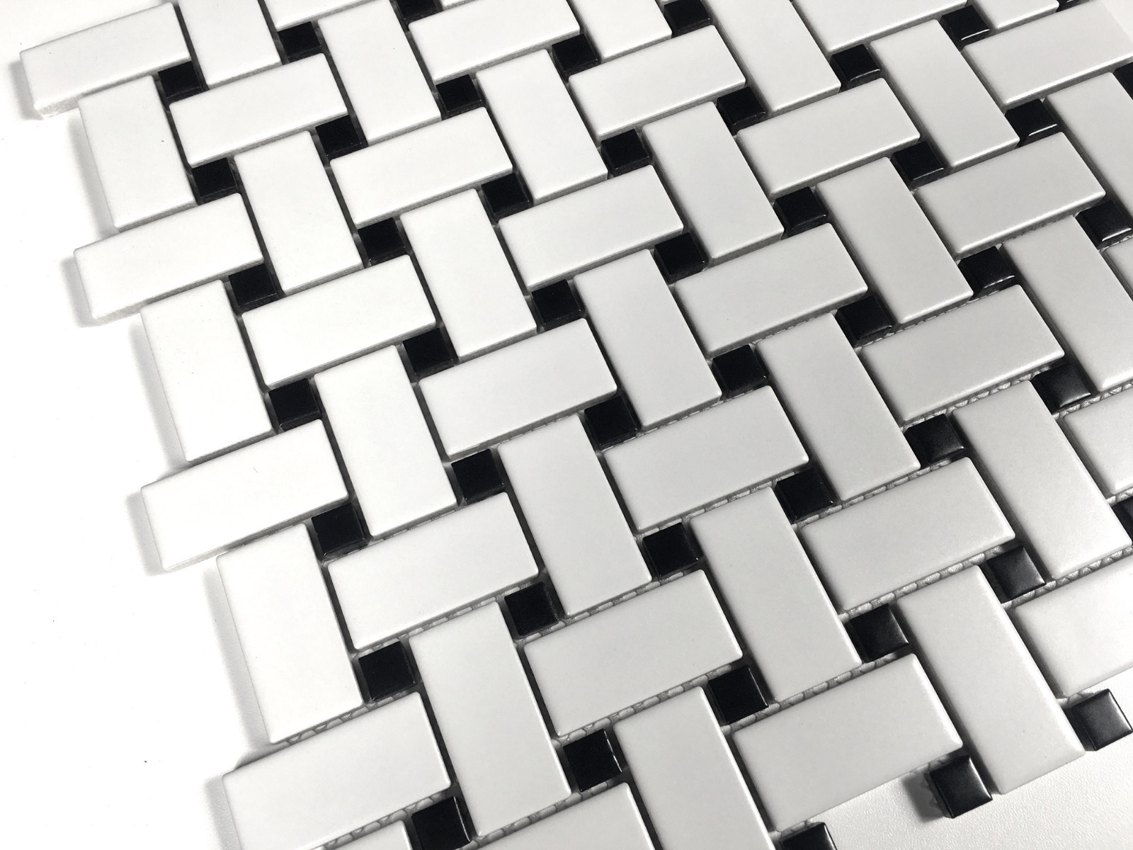 White and Black 1×2″ Matte Basketweave Porcelain Mosaic Floor Backsplash Bath