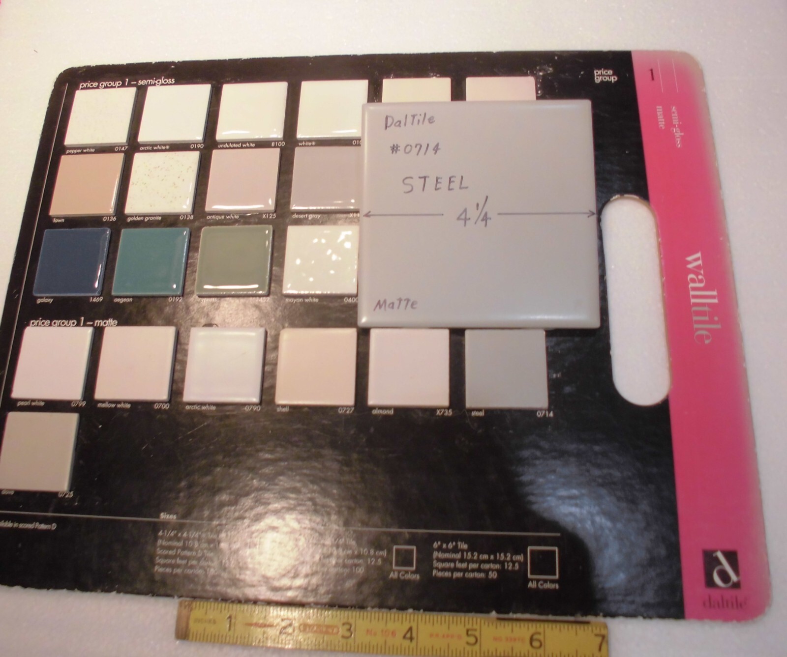 1 pc. Steel #0714: 4-1/4″ Matte Gray Ceramic Tile by Daltile, New
