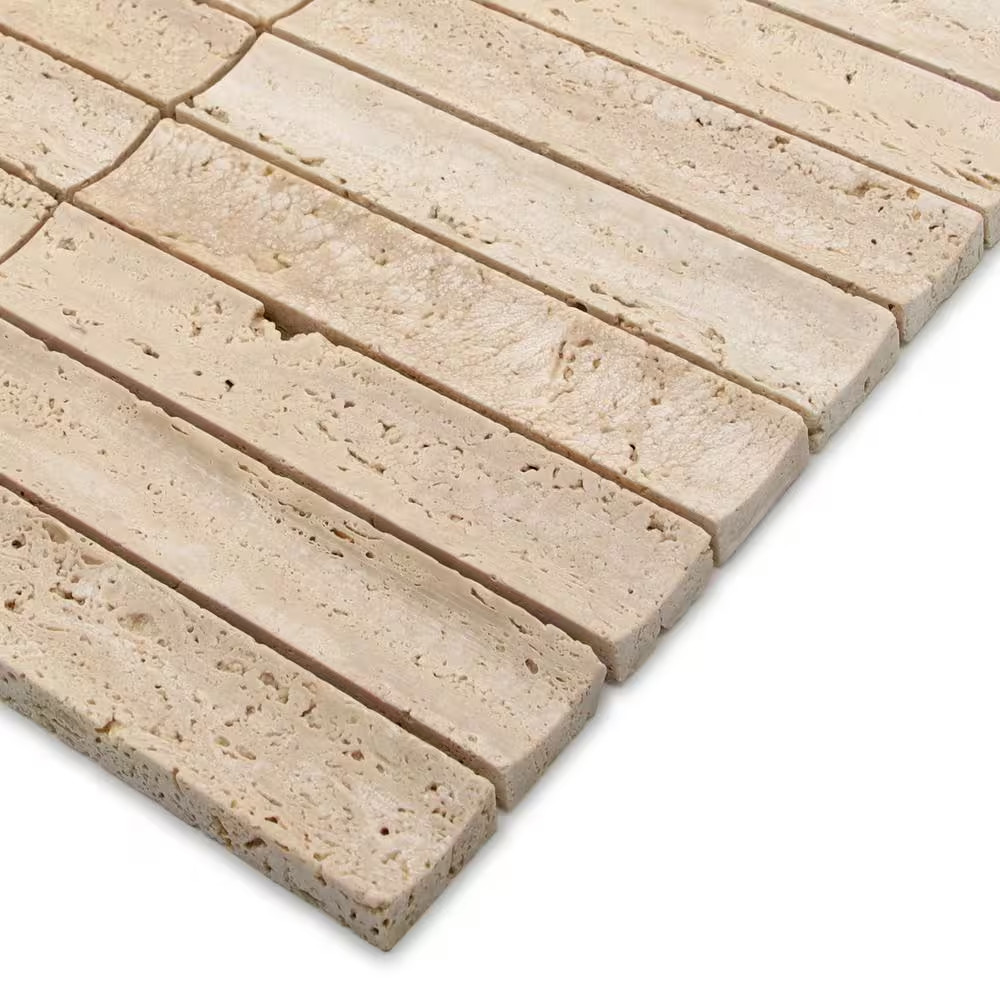 Stacked Travertine 11 In. X 12 In. Honed Fluted Natural Marble Wall Mosaic Tile