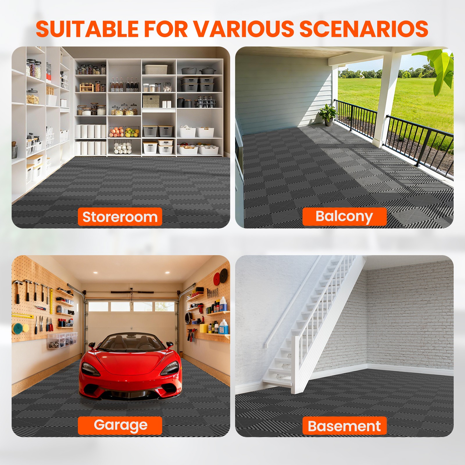 24/36/50 Pcs 12″x12″ Interlocking Garage Floor Tiles Vented Water Drainage