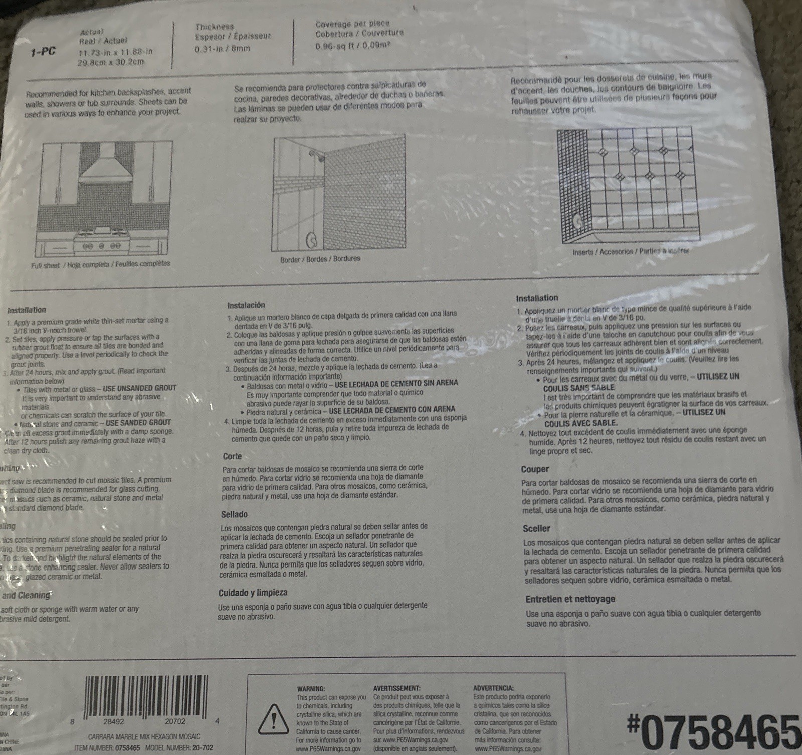 5 NEW Carrara Marble Hexagon Mosaic Tiles 11.7″ × 11.8″ Backsplash