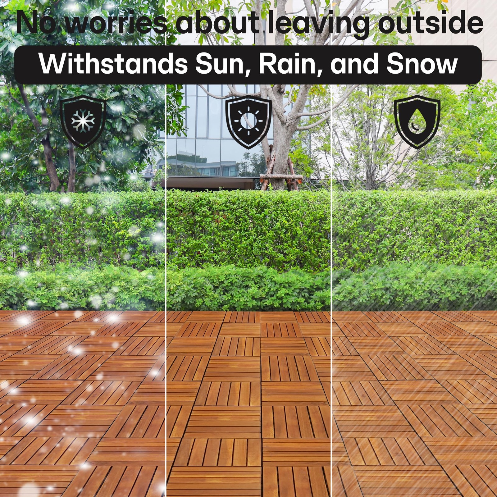 Tranquillo Interlocking Deck Tiles 12”x12”, Acacia Wood Patio Tiles, Waterpro…