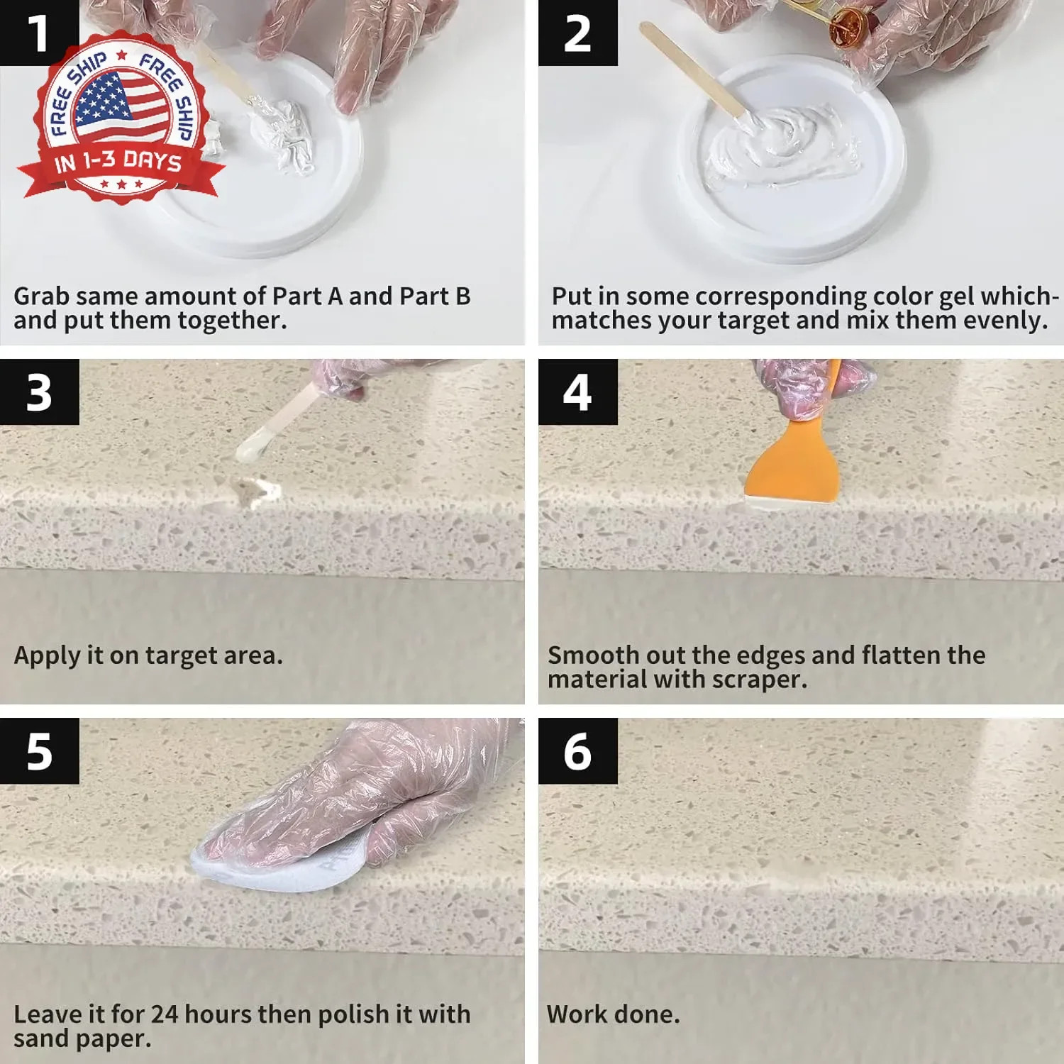 Globalcom Tile and Granite/Marble Repair Kit, Porcelain Stone and Quartz Counter