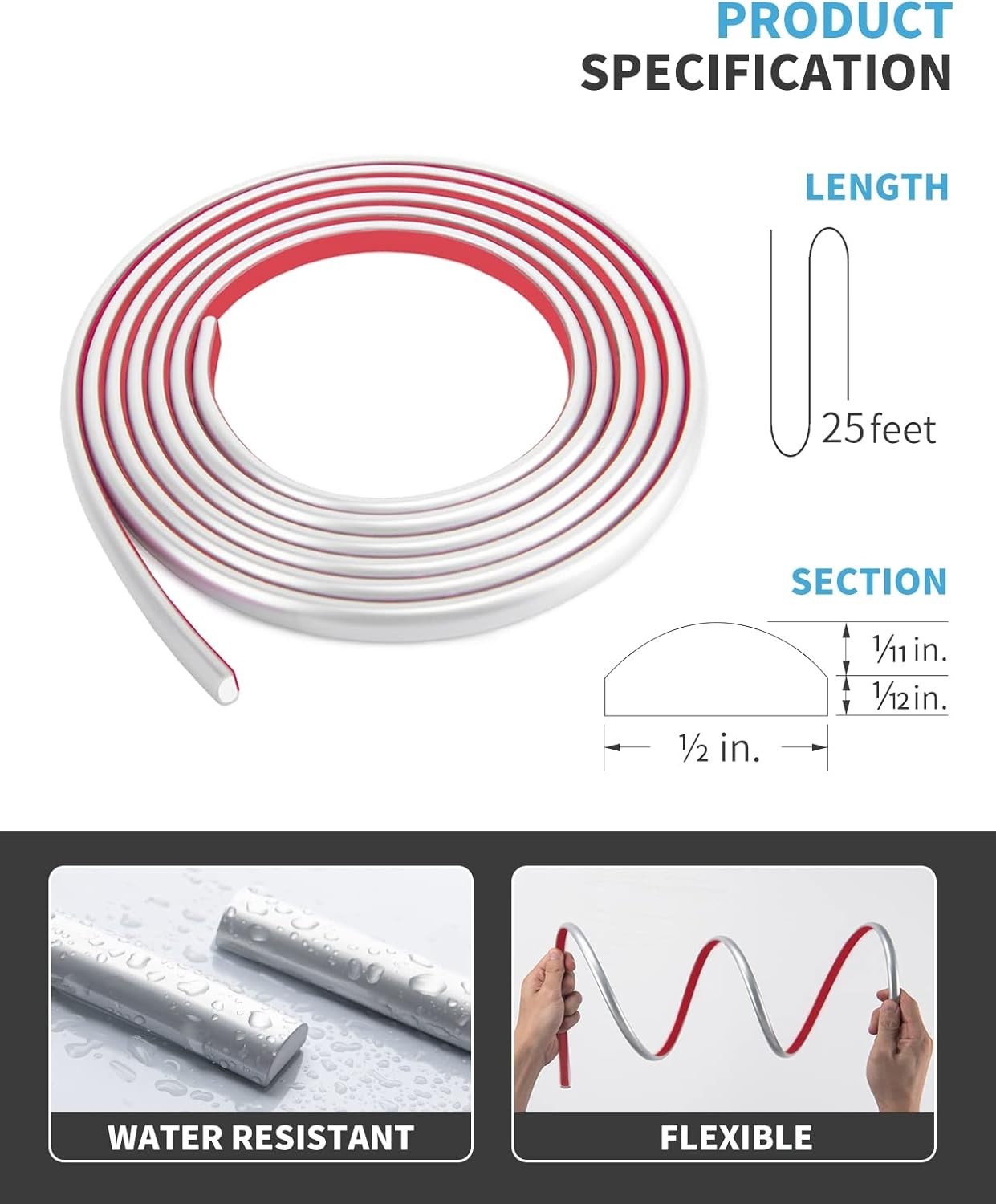 Versatile 25 Ft Self-Adhesive PVC Backsplash Trim – Water-Resistant Design