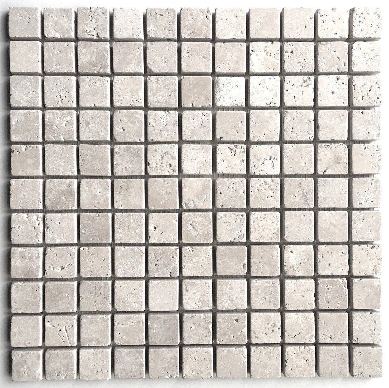 1X1 Light Tumbled Rounded Edge Travertine Wall Mosaic Tile Ivory Backsplash Bath