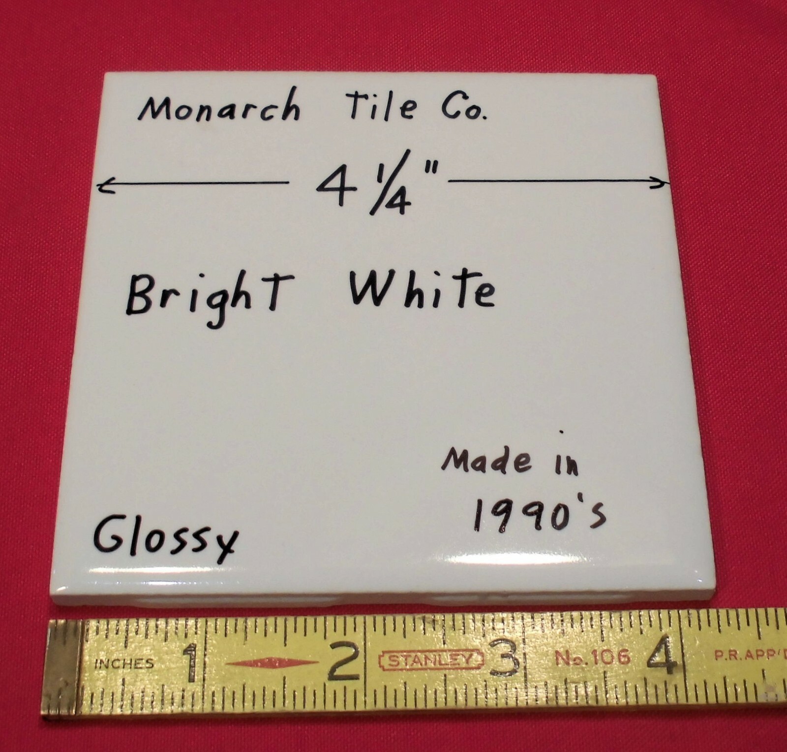 1 pc. Bright White 4-1/4″ Glossy Ceramic Tile by Monarch Tile Co. USA New